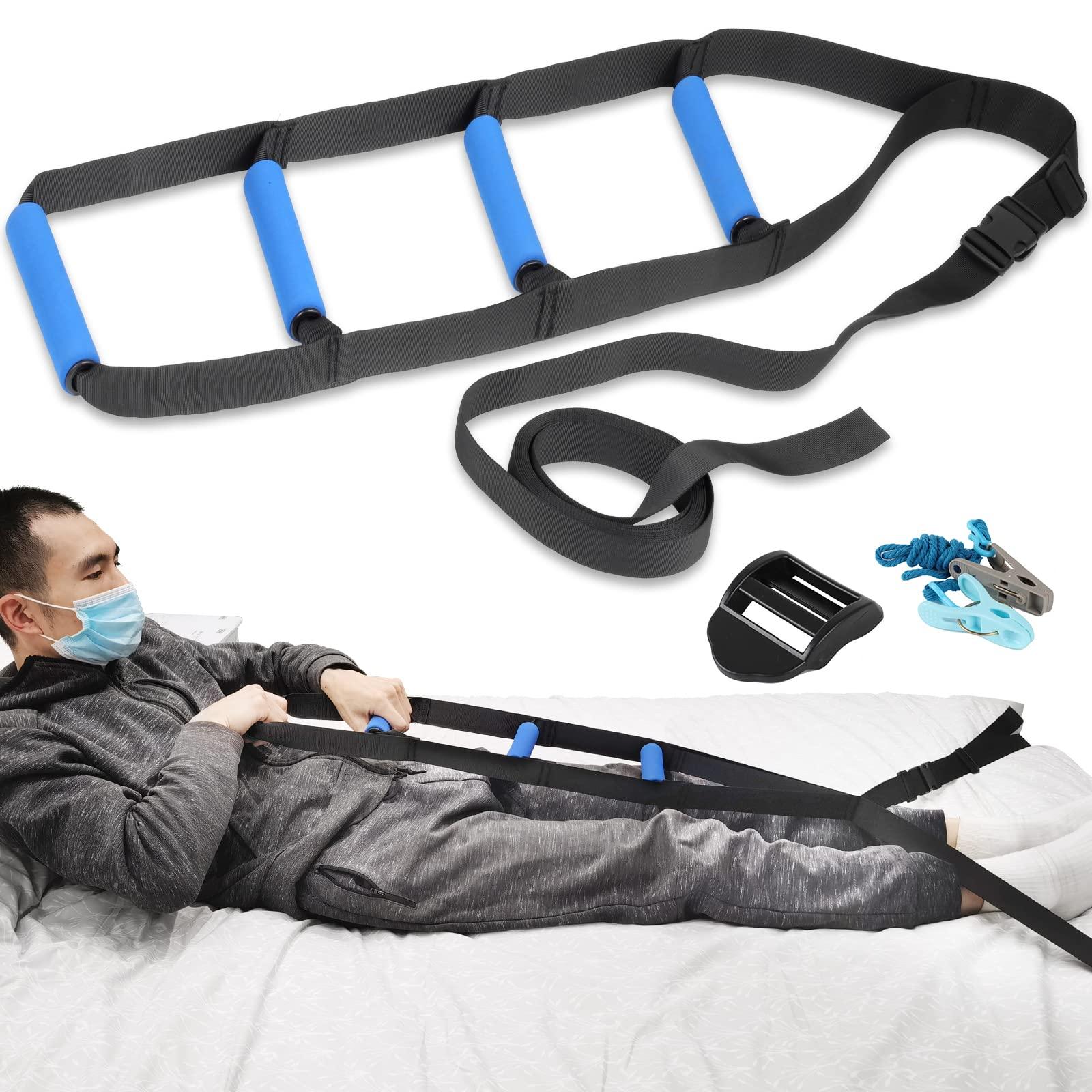 Homymusy Bed Ladder Assist,Pull up Helper and Sit up Helper 4 Handle Grips,Bed Rail Assistance Devices Adjustable Length Bed Lift for Any Beds Mobility Aid for Elderly, Handicapped,Injured (160 INCHES)