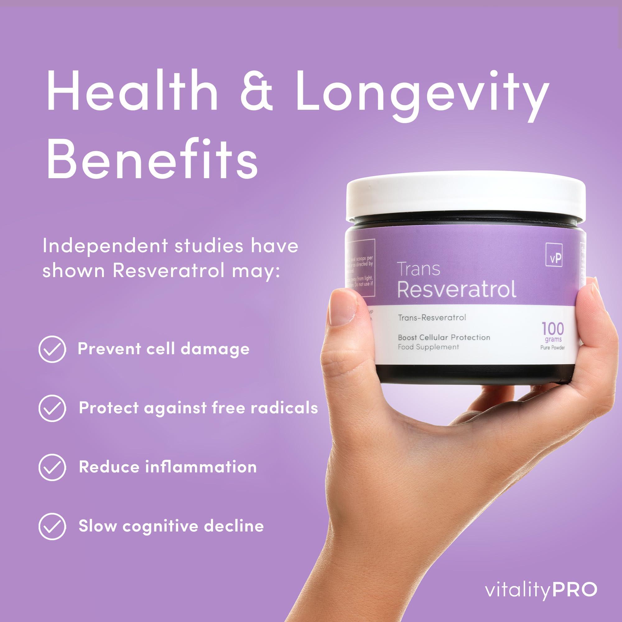 vP Vitality Pro vP Vitality Pro Trans Resveratrol Micronised Powder 30 Grams - Third Party Tested Over 99% Purity - Natural Pure Trans Resveratrol Supplement 30g - Vitality Pro