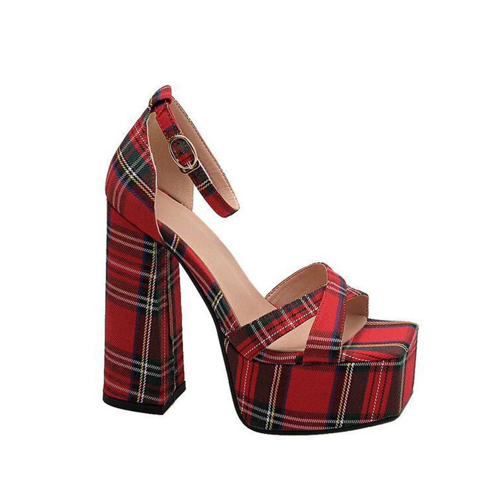 WOkismD WOkismD 14CM Women's Platform High Heel Sandals Fashion Open Toe Square Head Thick Sole Comfortable Sexy Summer Sandals,Red,38