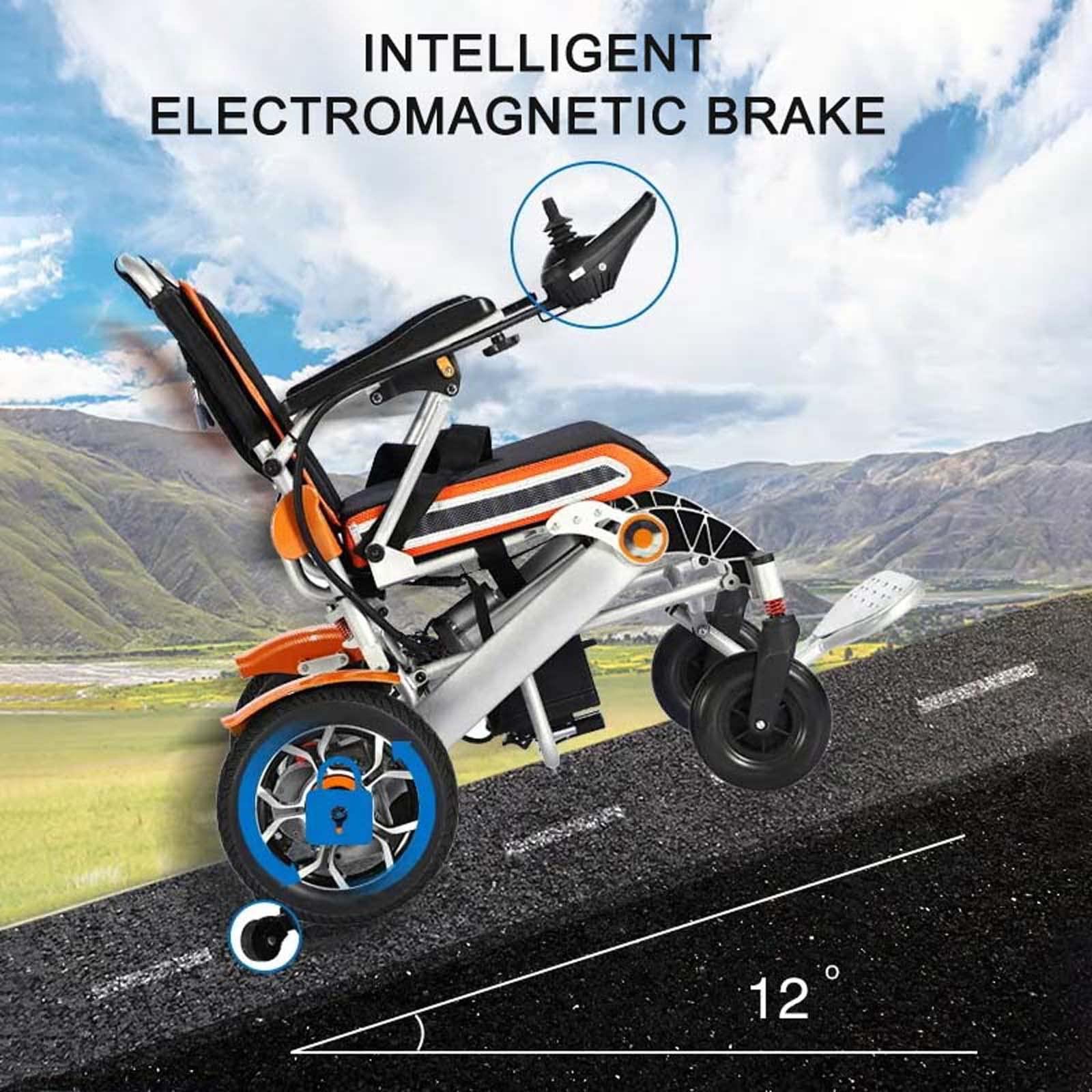 CUIOT Electric Wheelchair, 2023 New Lightweight Intelligent Foldable Electric Wheelchairs for Adults, Portable Folding Air Travel Safety Powered Wheelchair, Durable Powered Mobility Scooters,Orange