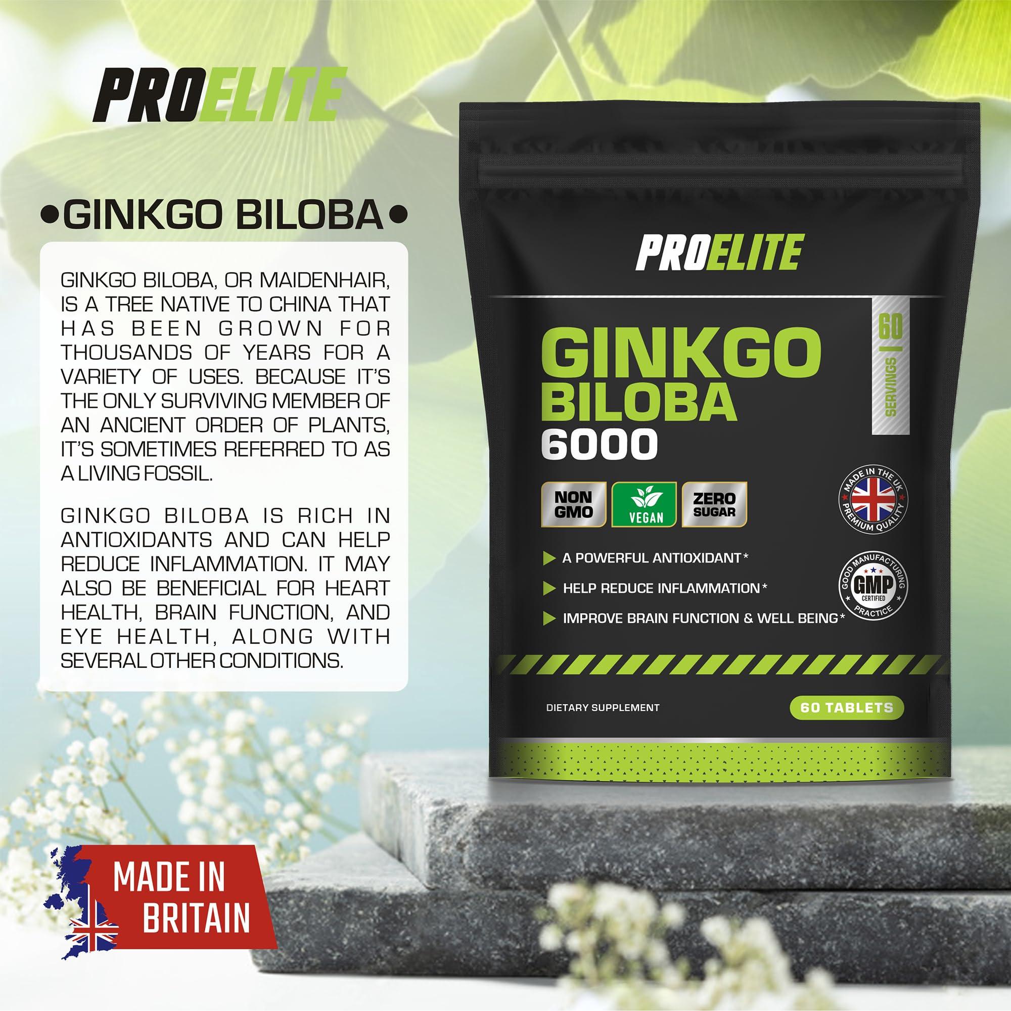 PROELITE Ginkgo Biloba 6000mg - High Strength Vegan Ginkgo Biloba Leaf Extract 180 Tablets 50:1 Extract ? Gluten Free, GMO Free - Made in UK by PROELITE
