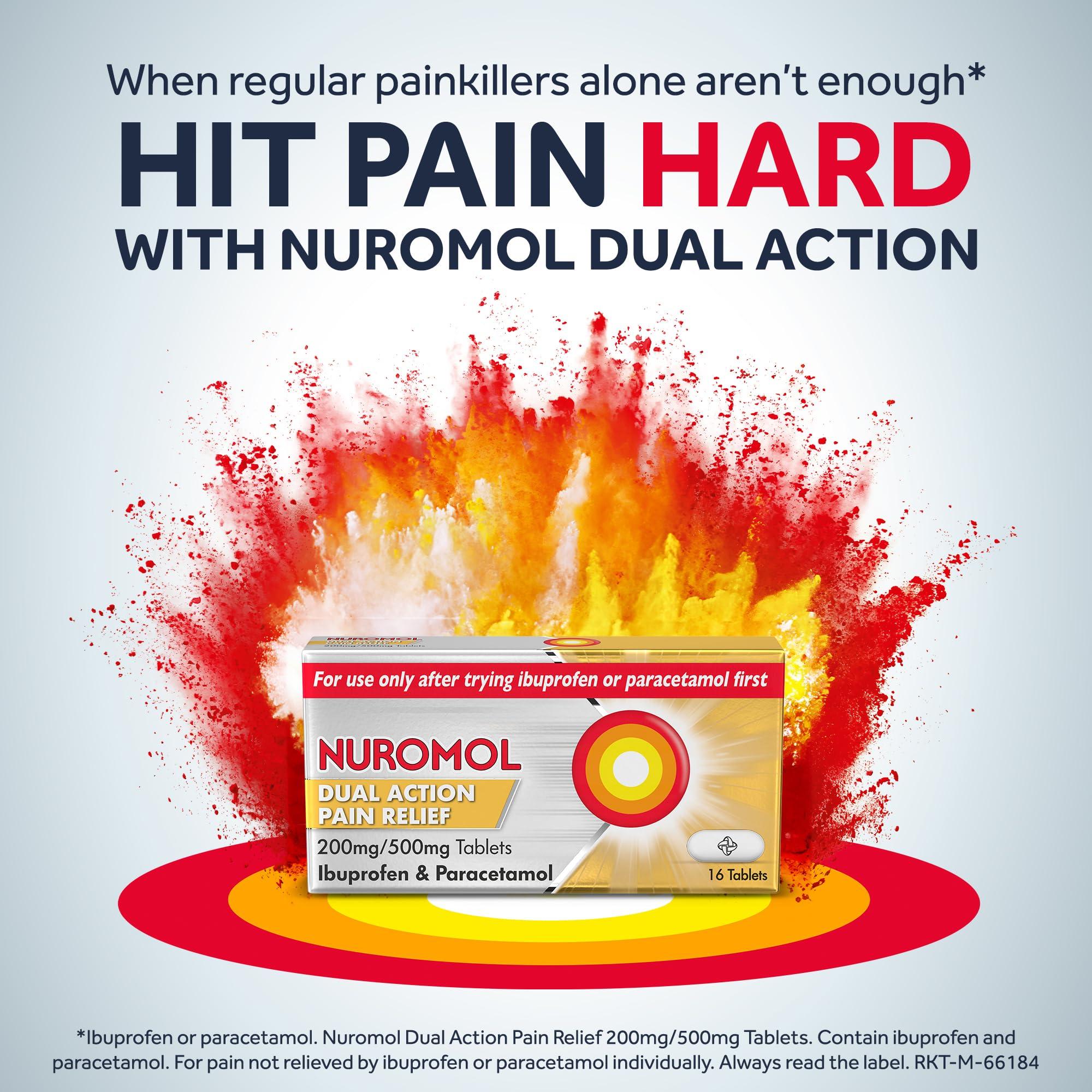 Nurofen Nuromol Dual Action Ibuprofen Paracetamol Tablets, 16 Count - Strong Painkillers for Joint, Period, Back Pain & Fever Relief