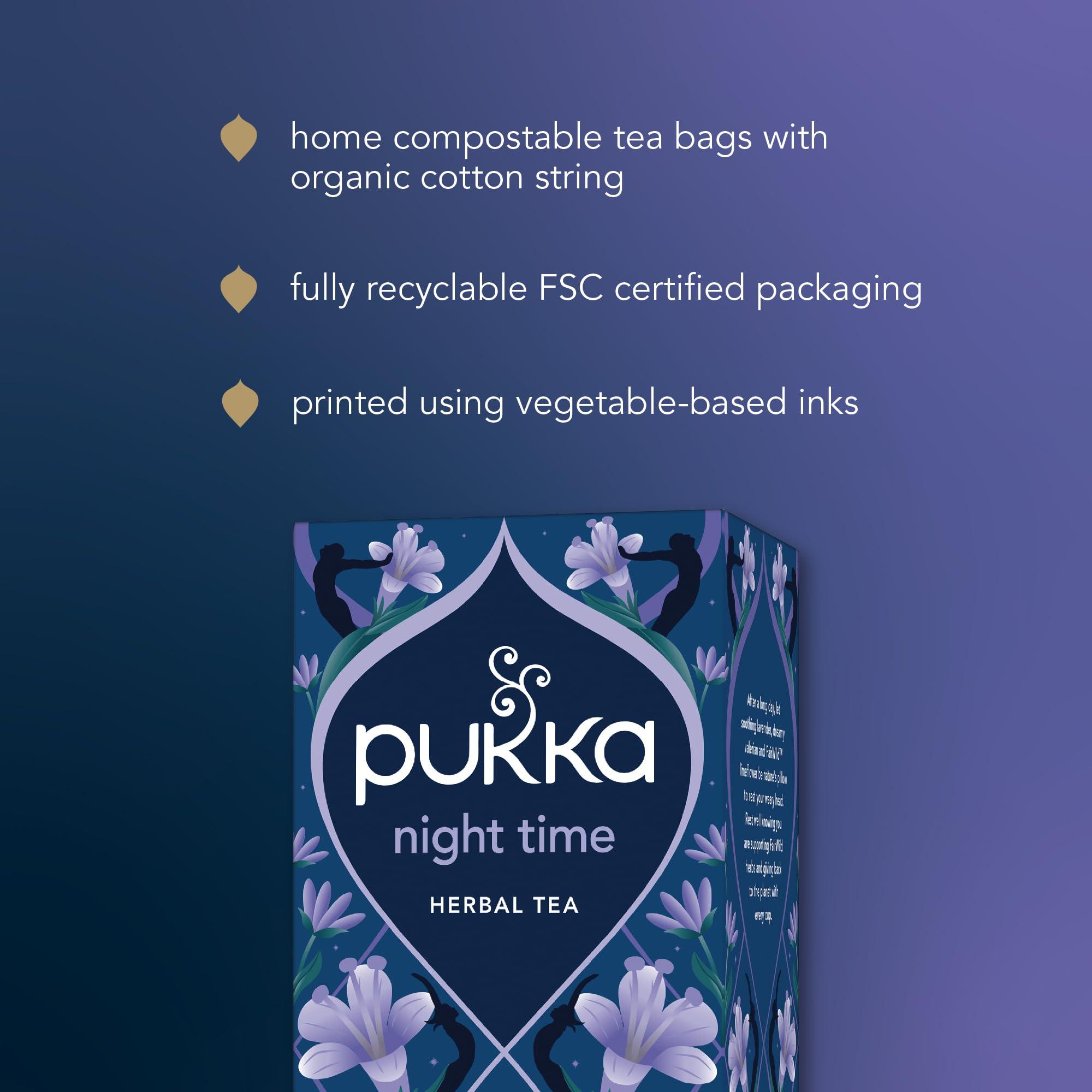 Pukka Herbs Pukka Herbs, Night Time Organic Herbal Sleep Tea Box, Chamomile, Lavender, Oat Flower, & Limeflower, Natural For Bedtime Relaxation, Caffeine Free, 4 Packs, 80 Plant Based Biodegradable Tea Bags