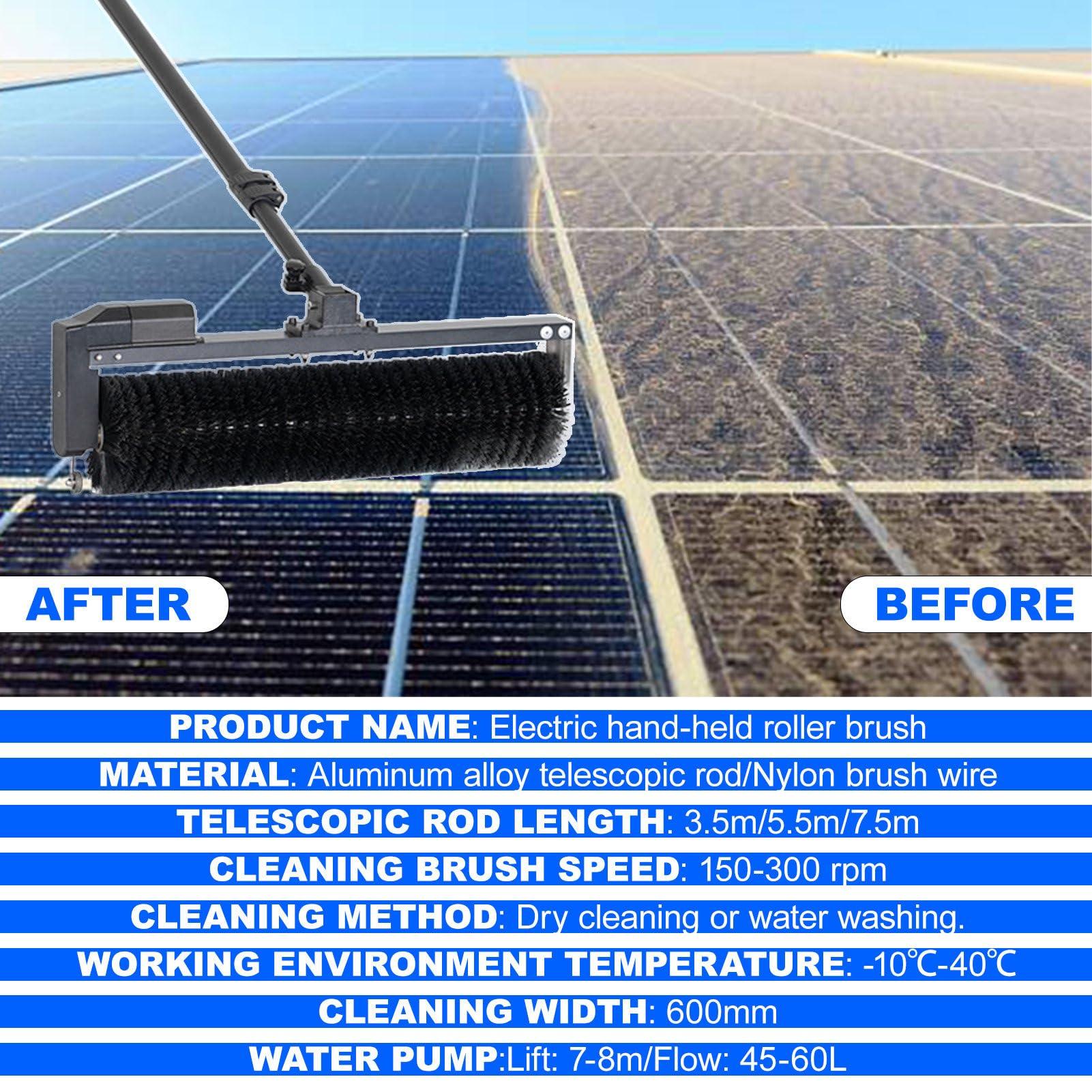 agreilduite agreilduite Solar Panel Electric Cleaning Tool/House Water Fed Pole Kit/Photovoltaic Panel Electric Cleaning Brush,360 Automatic rotation brush head+3.5/5.5/7.5M Extension Pole,5.5m/18ft
