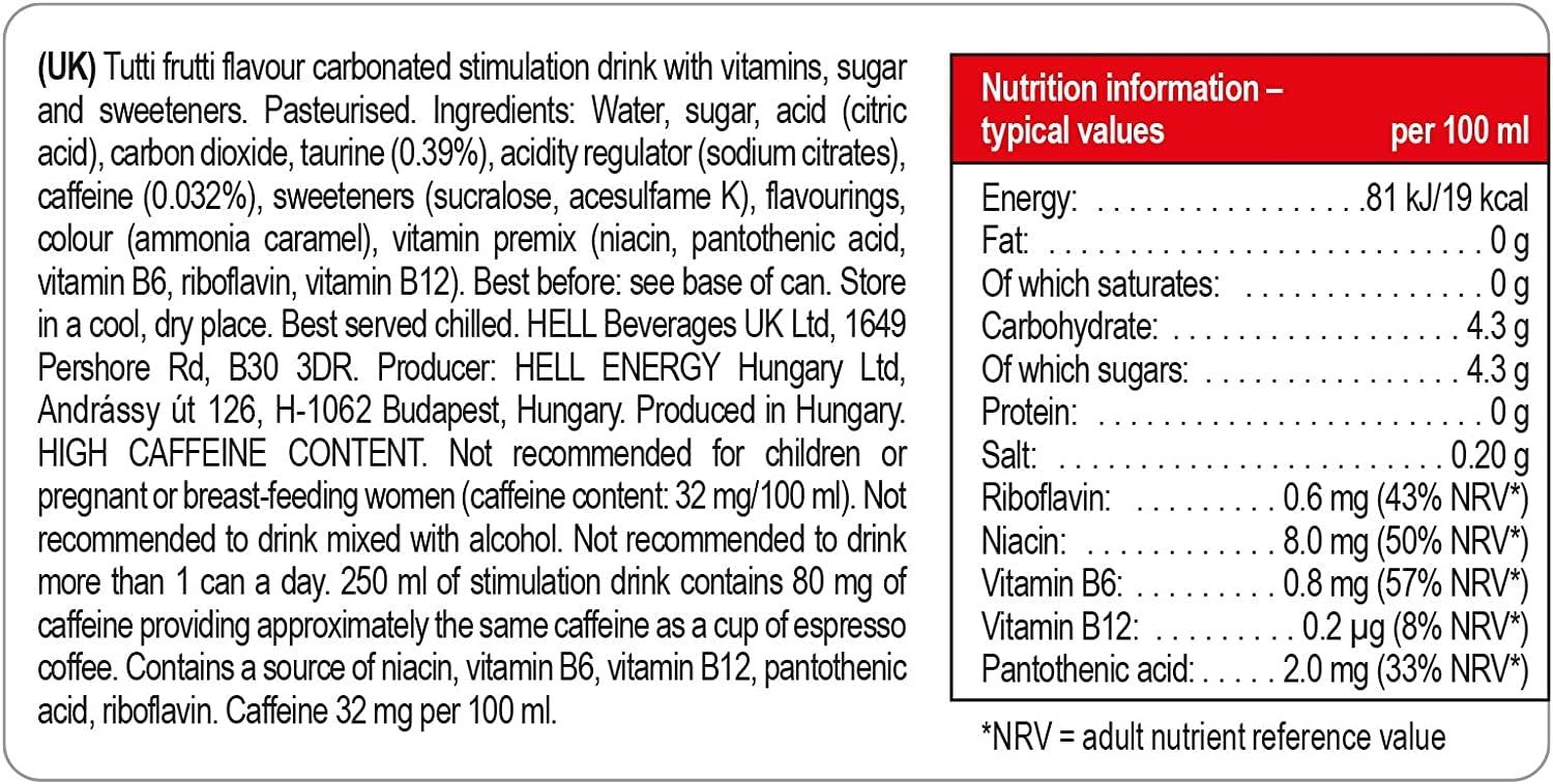 HELL HELL ENERGY DRINK 250 ML (CLASSIC, PACKAGE OF 12)