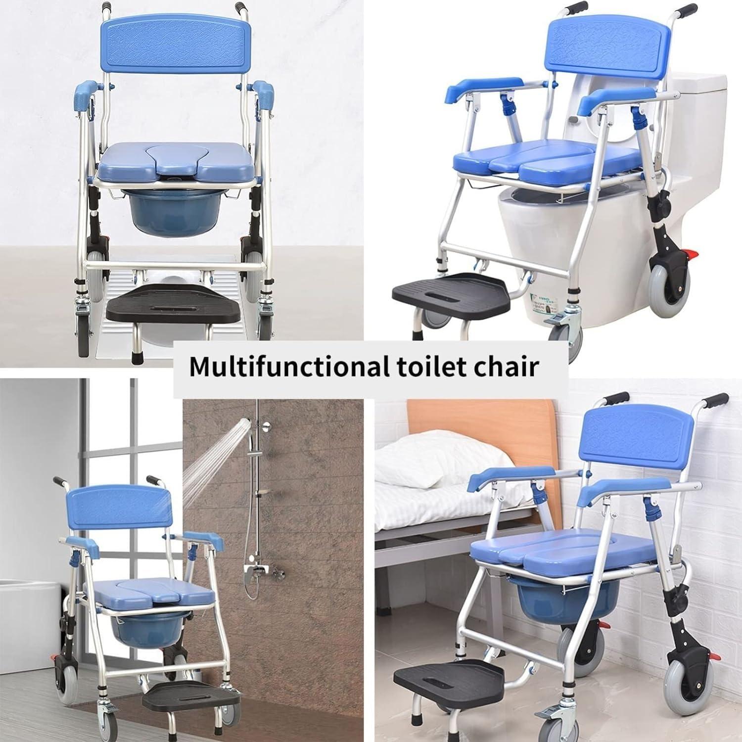 DaoGeSir Rolling Shower Chair with Wheels, Waterproof Wheelchair, Rolling Commode Chair Bedside Commode with Padded Arms, Back and Seat Shower Bath Aid Chair for Elder, Disabled People