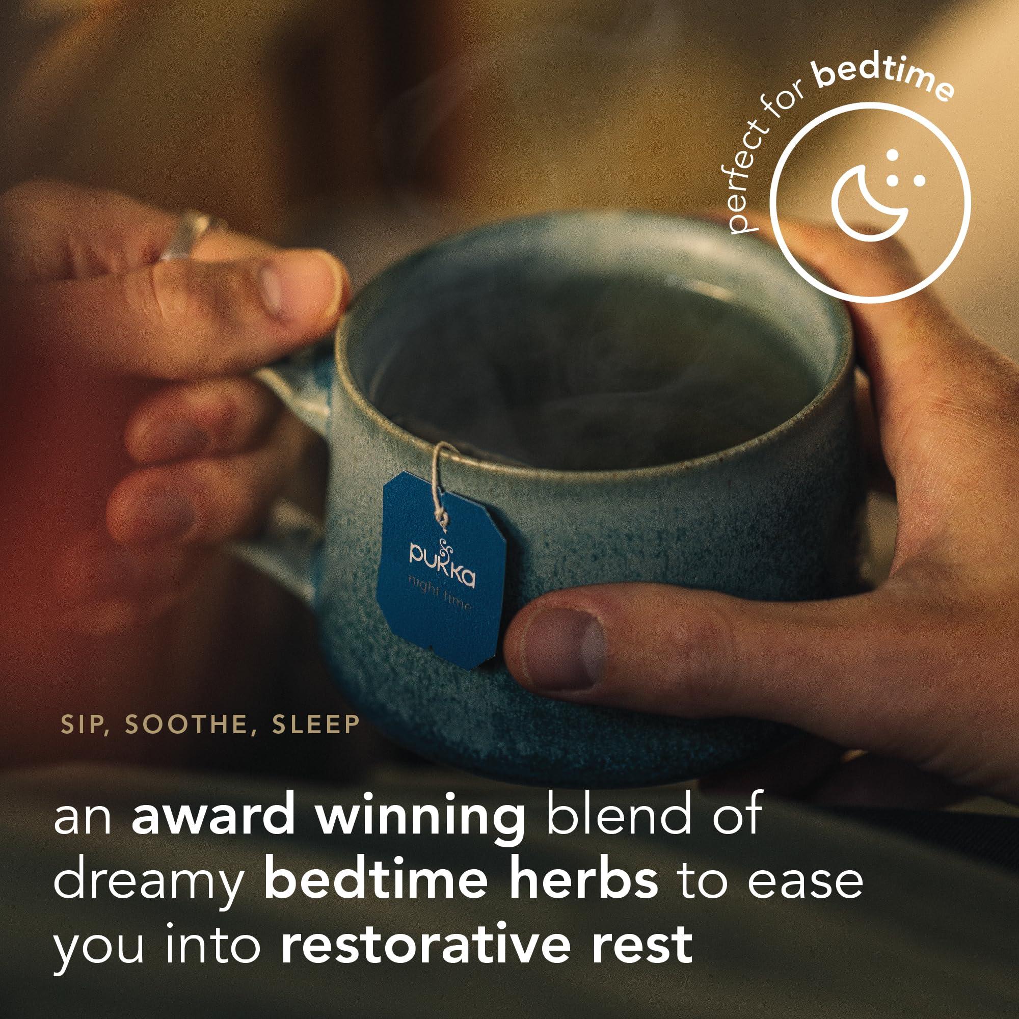 Pukka Herbs Pukka Herbs, Night Time Organic Herbal Sleep Tea Box, Chamomile, Lavender, Oat Flower, & Limeflower, Natural For Bedtime Relaxation, Caffeine Free, 4 Packs, 80 Plant Based Biodegradable Tea Bags