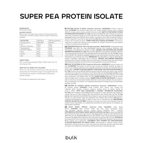 Bulk Bulk Pea Protein Isolate Powder, Vegan Protein Shake, 1 kg, 33 Servings, Packaging May Vary