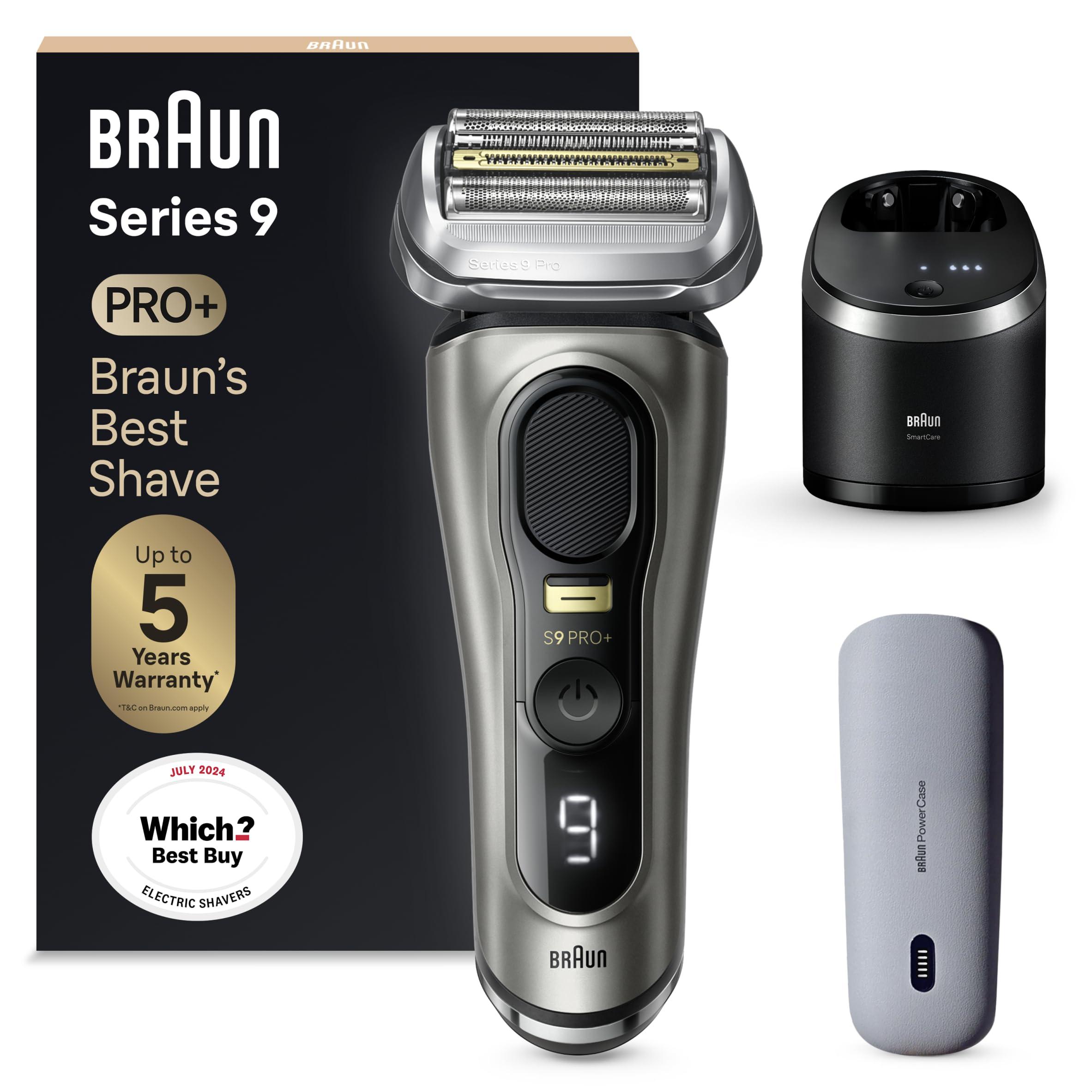 Braun Braun Series 9 Pro+ Electric Shaver with 5 Pro Shaving Elements, Men\'s Electric Shaver, Long Hair Trimmer, Cleaning Station, Charging Case, PowerCase, Made in Germany, 9575cc, Grey