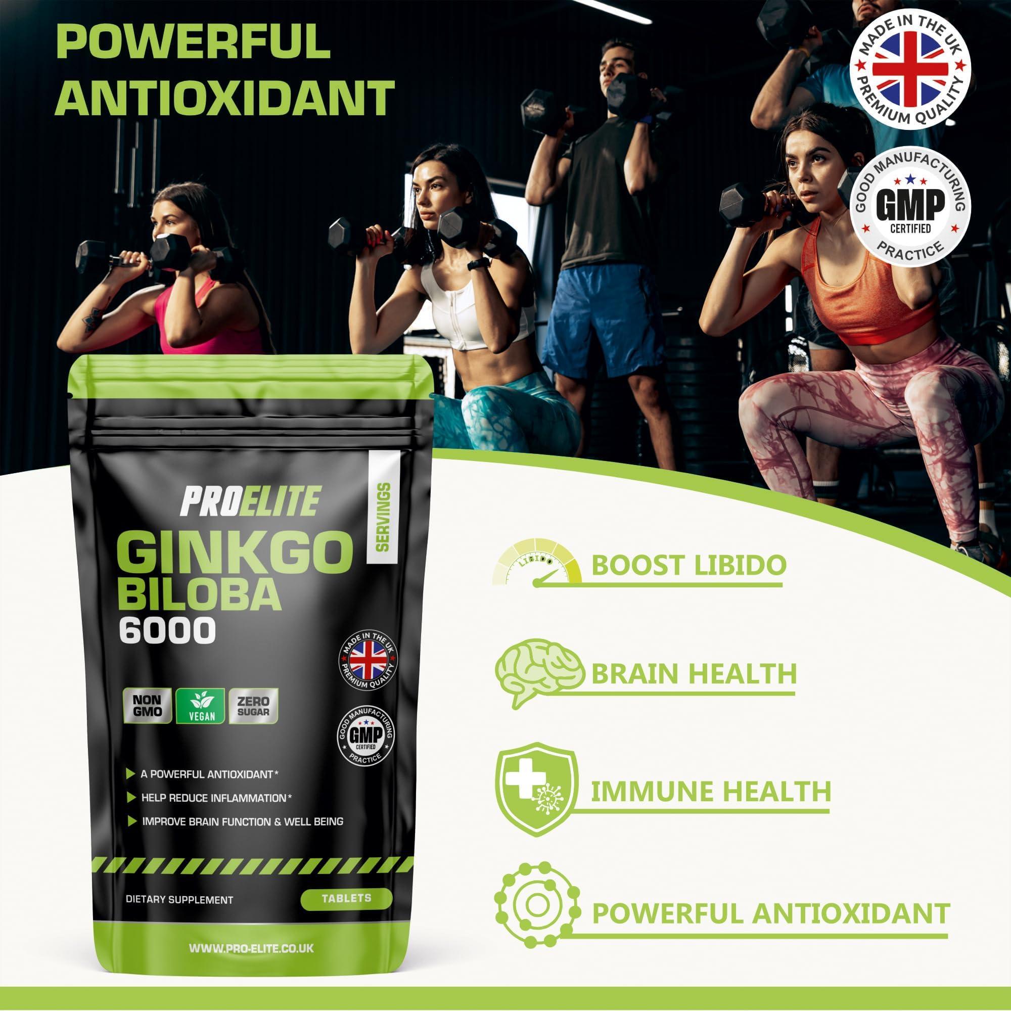 PROELITE Ginkgo Biloba 6000mg - High Strength Vegan Ginkgo Biloba Leaf Extract 180 Tablets 50:1 Extract ? Gluten Free, GMO Free - Made in UK by PROELITE