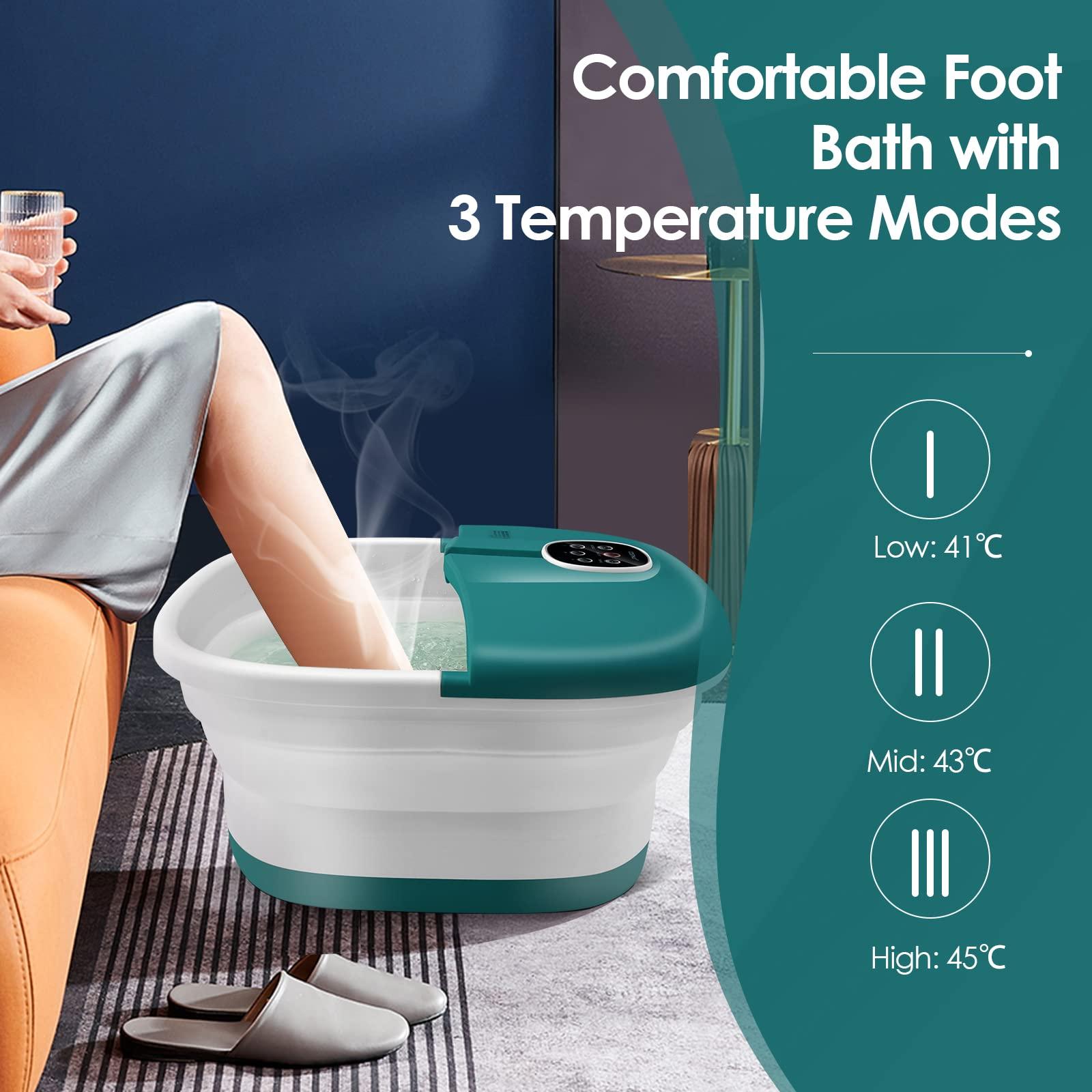 COSTWAY COSTWAY Foot Spa Bath Massager, Folding Electric Pedicure Footbath with Heat Bubbles, Timer, Adjustable Temperature, Pumice Stone and Massage Rollers, Home Foot Soaking Tub for Relief (Teal Blue)