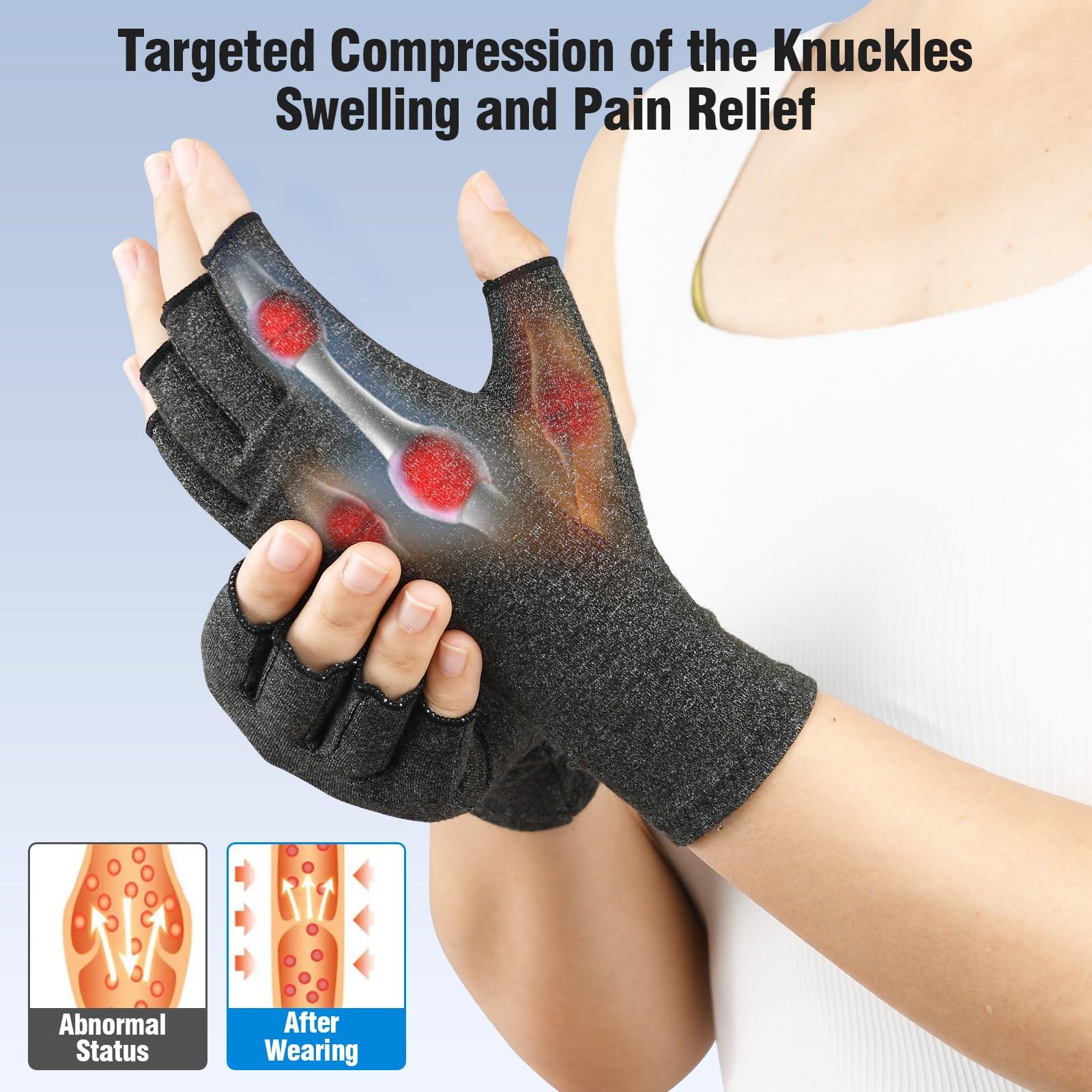 AovYoo AovYoo 1 Pair Fingerless Arthritis Compression Gloves Raynauds Gloves Rheumatoid Osteoarthritis Wrist Supports -Hand Pain Relief (M, Grey)