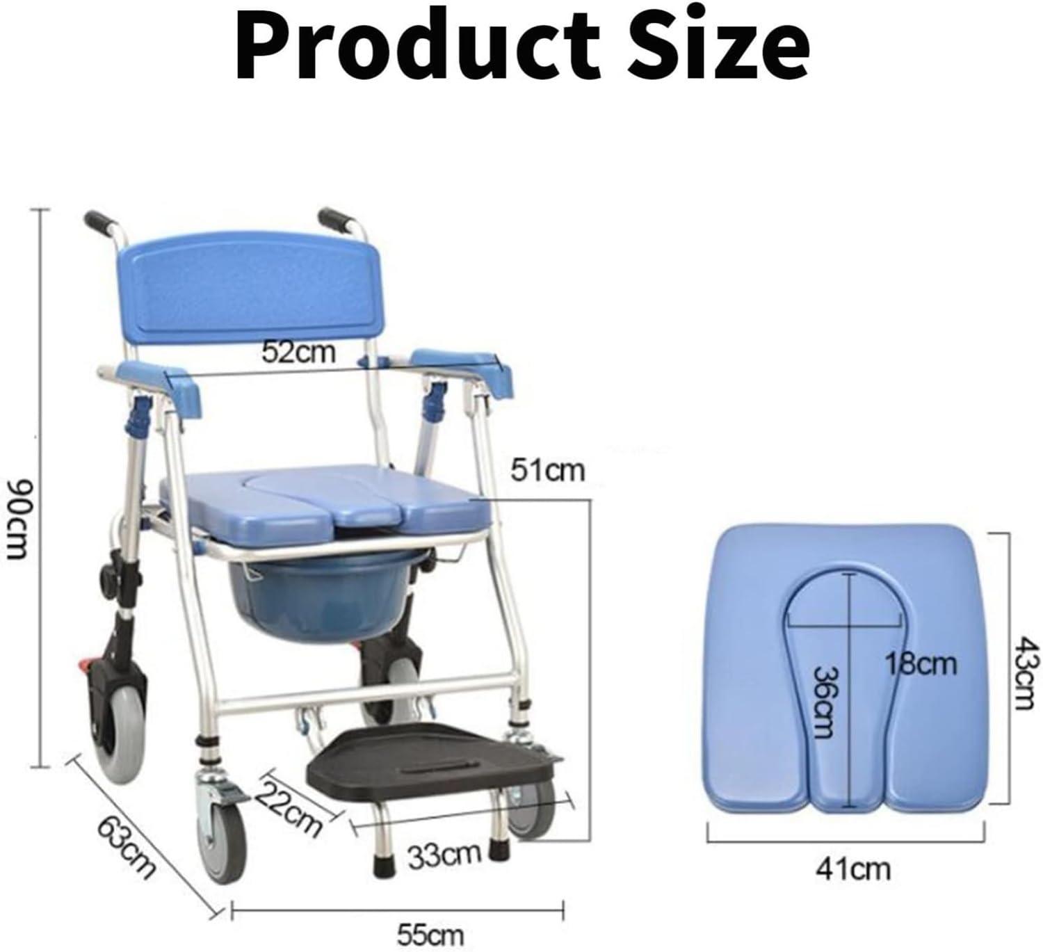 DaoGeSir Rolling Shower Chair with Wheels, Waterproof Wheelchair, Rolling Commode Chair Bedside Commode with Padded Arms, Back and Seat Shower Bath Aid Chair for Elder, Disabled People