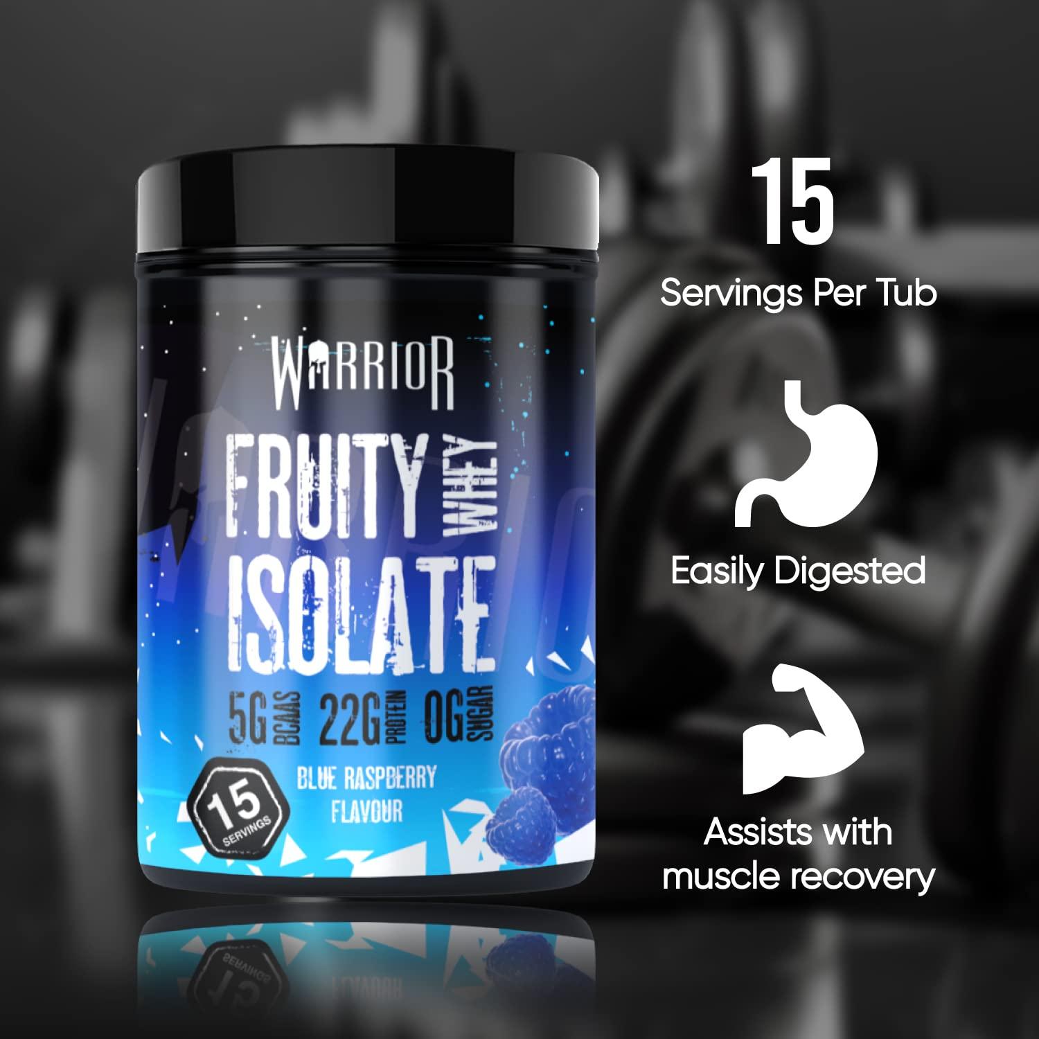 Warrior Warrior Fruity Clear Whey Isolate Rapid Digesting Protein Powder Refreshingly Fruit Flavoured Shakes Easy to Drink & Consume Post Workout, Low Sugar, 15 Servings (Blue Raspberry, 375g)