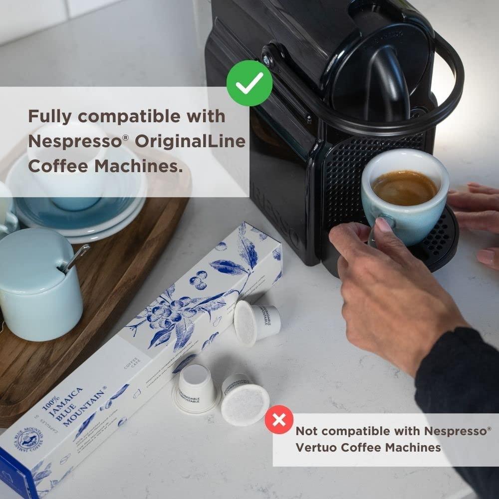 JA Coffee JA Coffee - 100% Jamaica Blue Mountain Coffee Pods for Nespresso Machines (OriginalLine) - Medium Roast - Premium Arabica - 10 Compostable Capsules