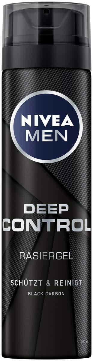 Nivea Men NIVEA MEN Deep Control Shaving Gel in Pack of 6 (6 x 200 ml), Shaving Gel for a Comfortable Shave, Shaving Gel for Men with Black Carbon