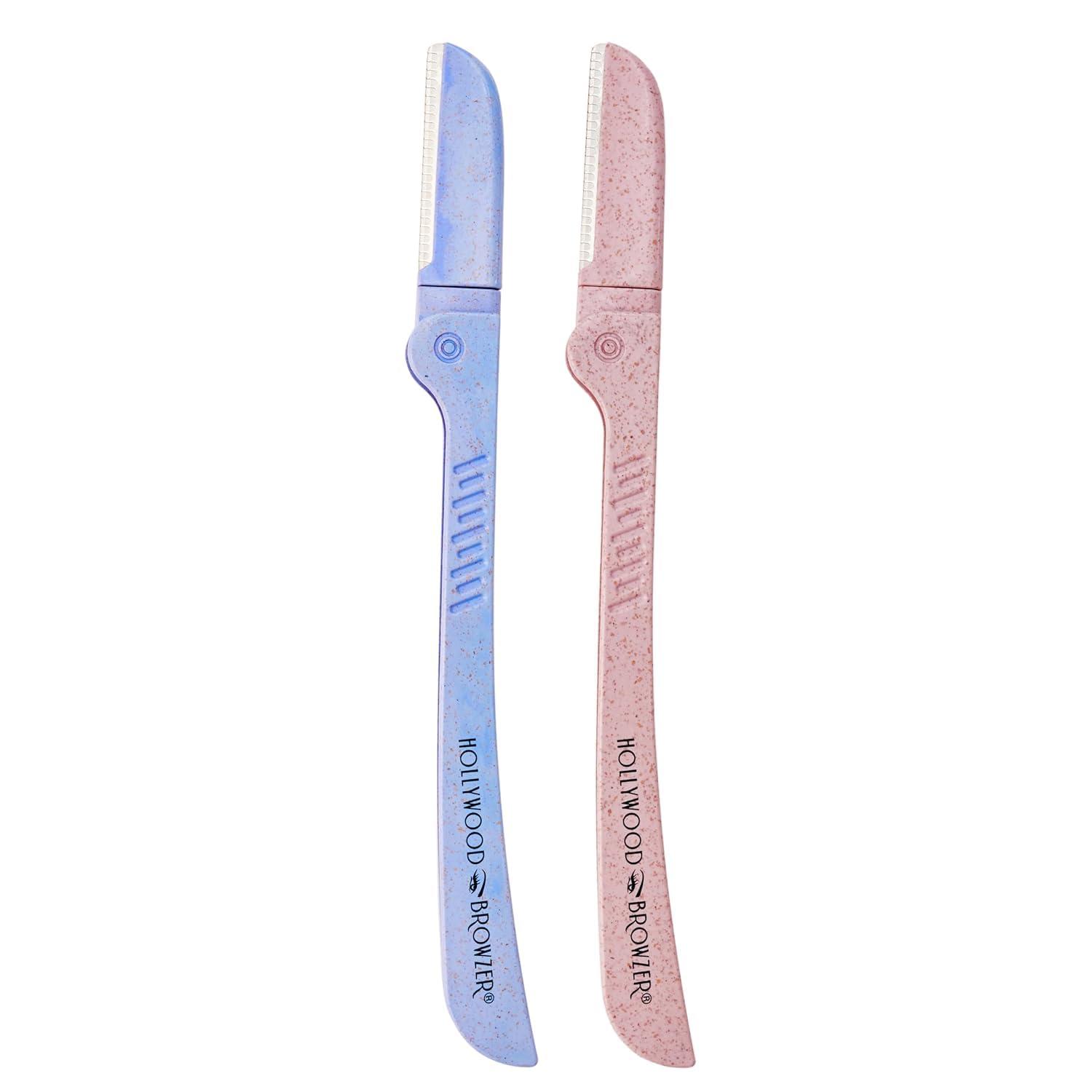 Hollywood Browzer Hollywood Browzer Dermaplaning Razor Tool for Face - Eyebrow Shaping - Removing Unwanted Hair and Peach Fuzz - Exfoliating Tool for Women - Face Razor for Women - Duo Pack (Amethyst and Citrine)