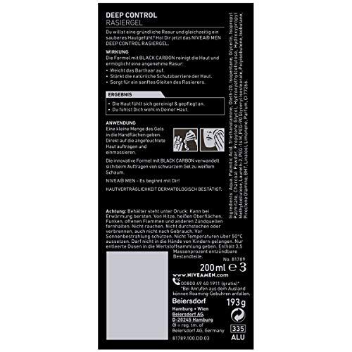 Nivea Men NIVEA MEN Deep Control Shaving Gel in Pack of 6 (6 x 200 ml), Shaving Gel for a Comfortable Shave, Shaving Gel for Men with Black Carbon