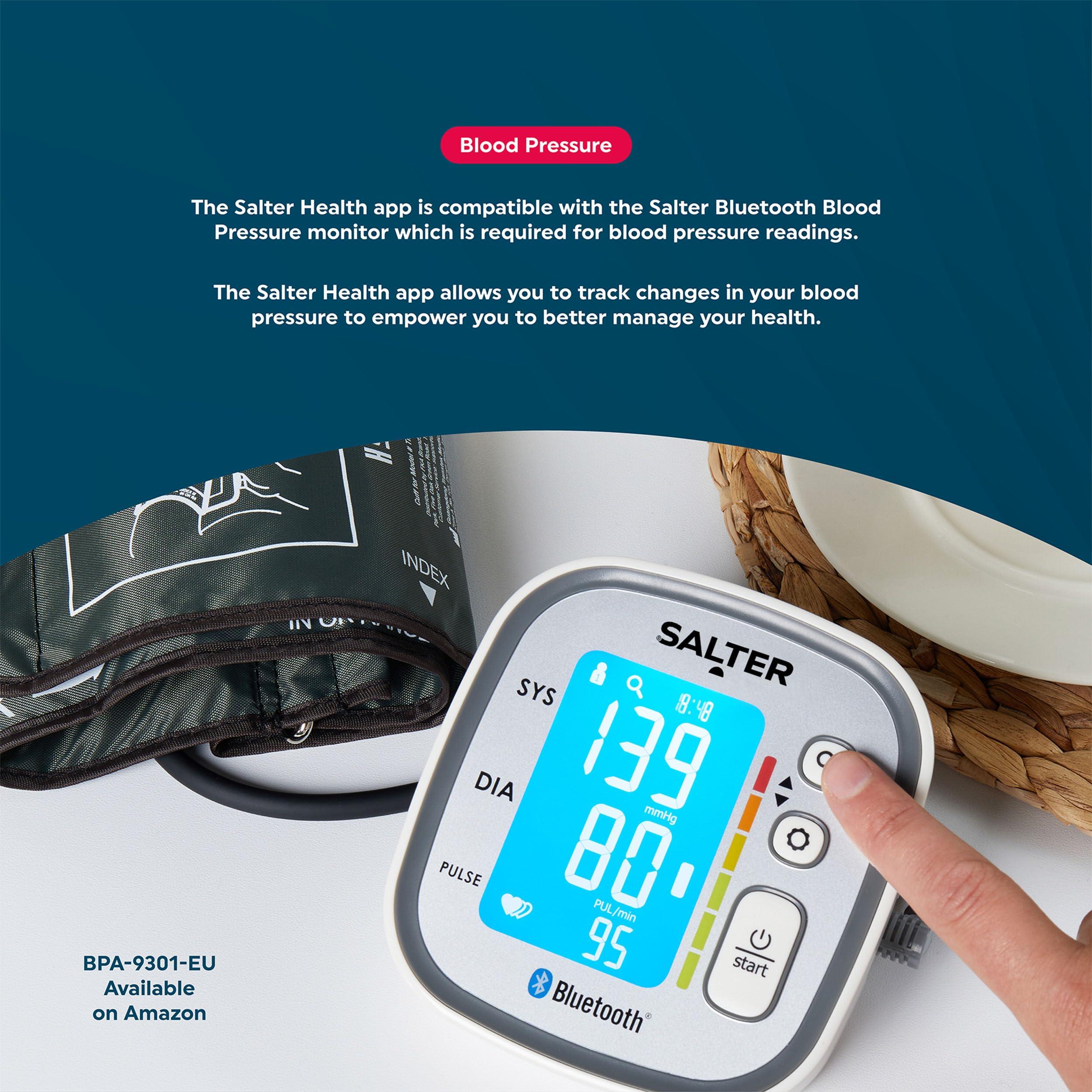 Salter Salter SA00432GFEU6 Bathroom Smart Scale Bluetooth Digital Scale, 200kg, Measure Weight, Body Fat/Water, Muscle/Bone Mass, BMI/BMR, 8 User Memory, Connect to Phone with Free Salter Health App, Grey