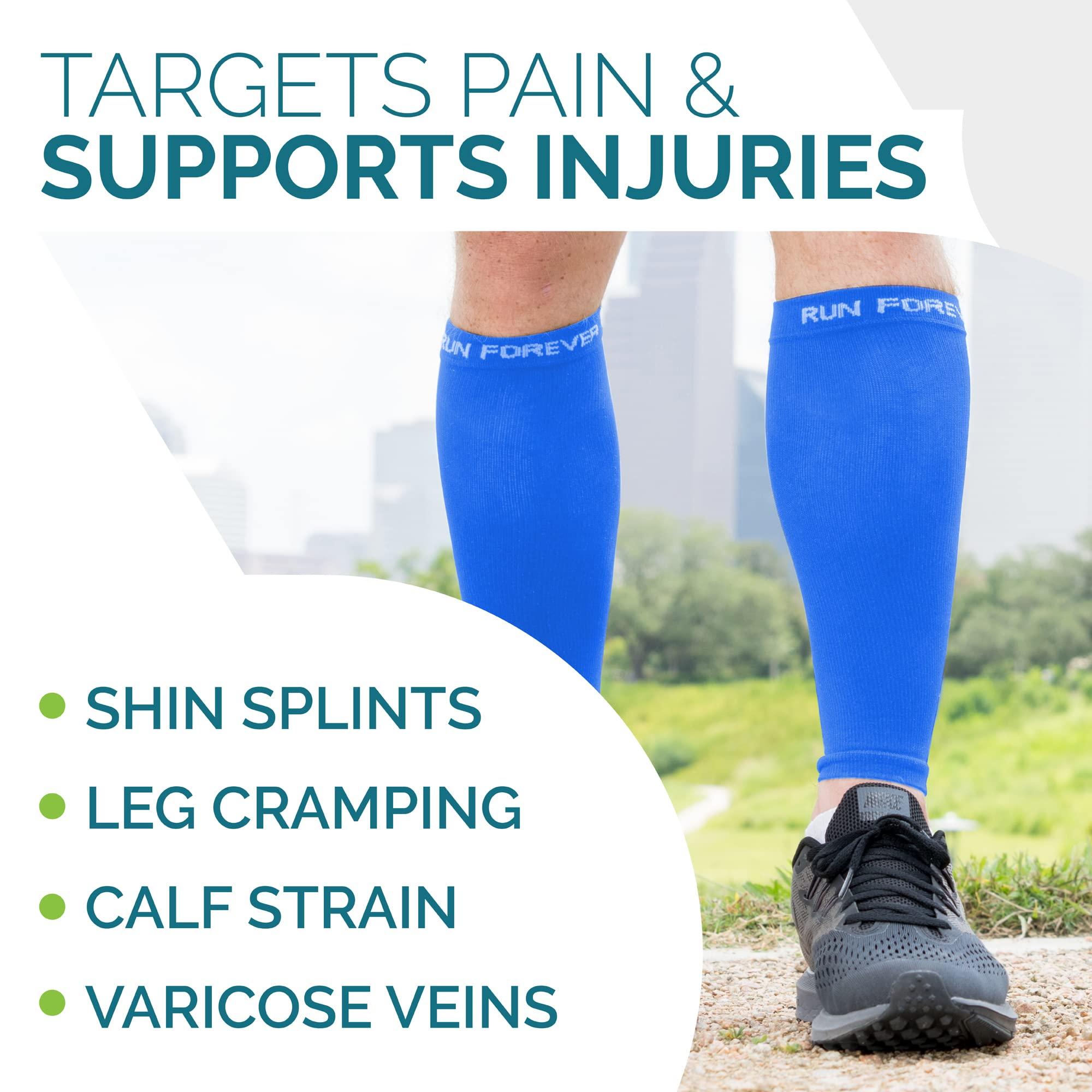 Run Forever Run Forever Sports Calf Compression Sleeves - Leg Compression Socks for Shin Splint, Varicose Vein & Calf Pain Relief (Blue, Medium)