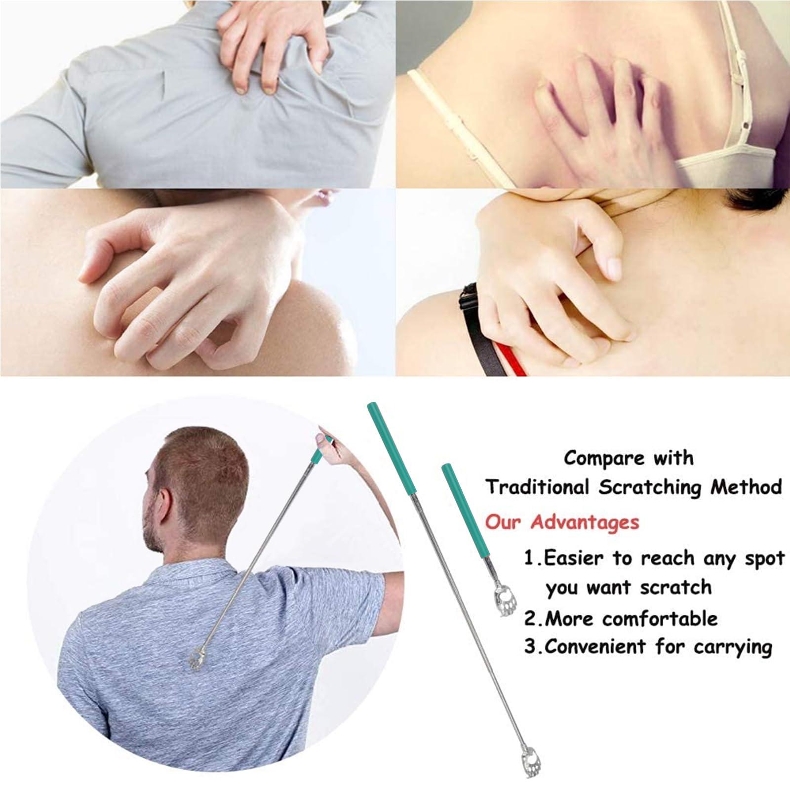 WOVTE Back Scratcher, WOVTE Bear Claw Telescopic Back Scratcher Portable Extendable Stainless Steel Back Massager for Adults Stocking Fillers for Men Women Itch Relief(Green)