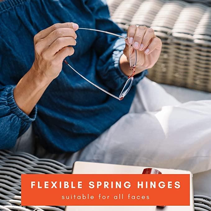 MicroVision Optical Microvision Executive Rimless Reading Glasses With Compact Case For Women and Men, Slim, Lightweight Portable Design, Red, 46 mm