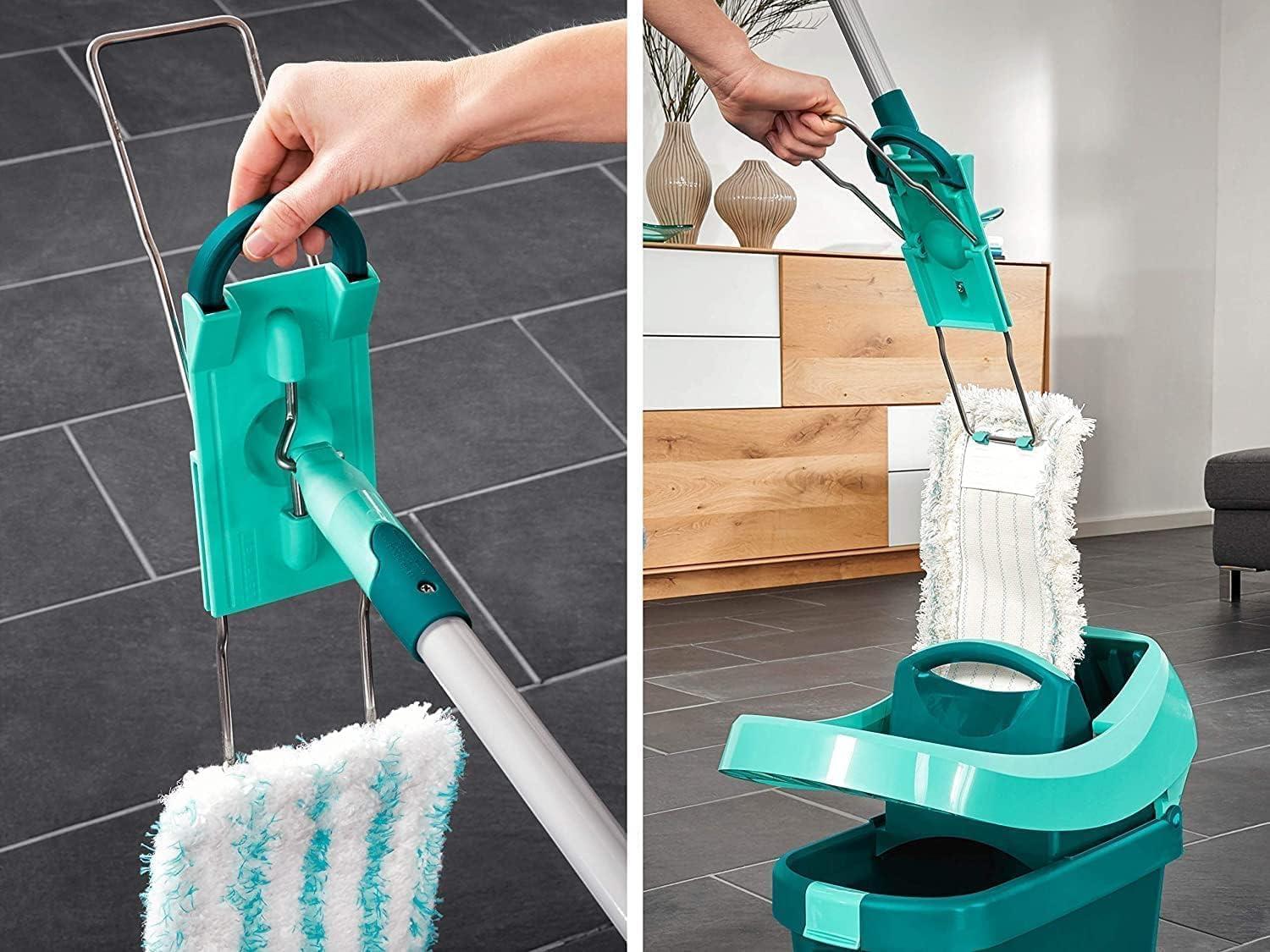 Leifheit Leifheit Profi XL Micro Fibre Mop, Deluxe 42 cm Large Flat Mop Head, Floor Mop with Universal Joint for Easy Steering, Turquoise