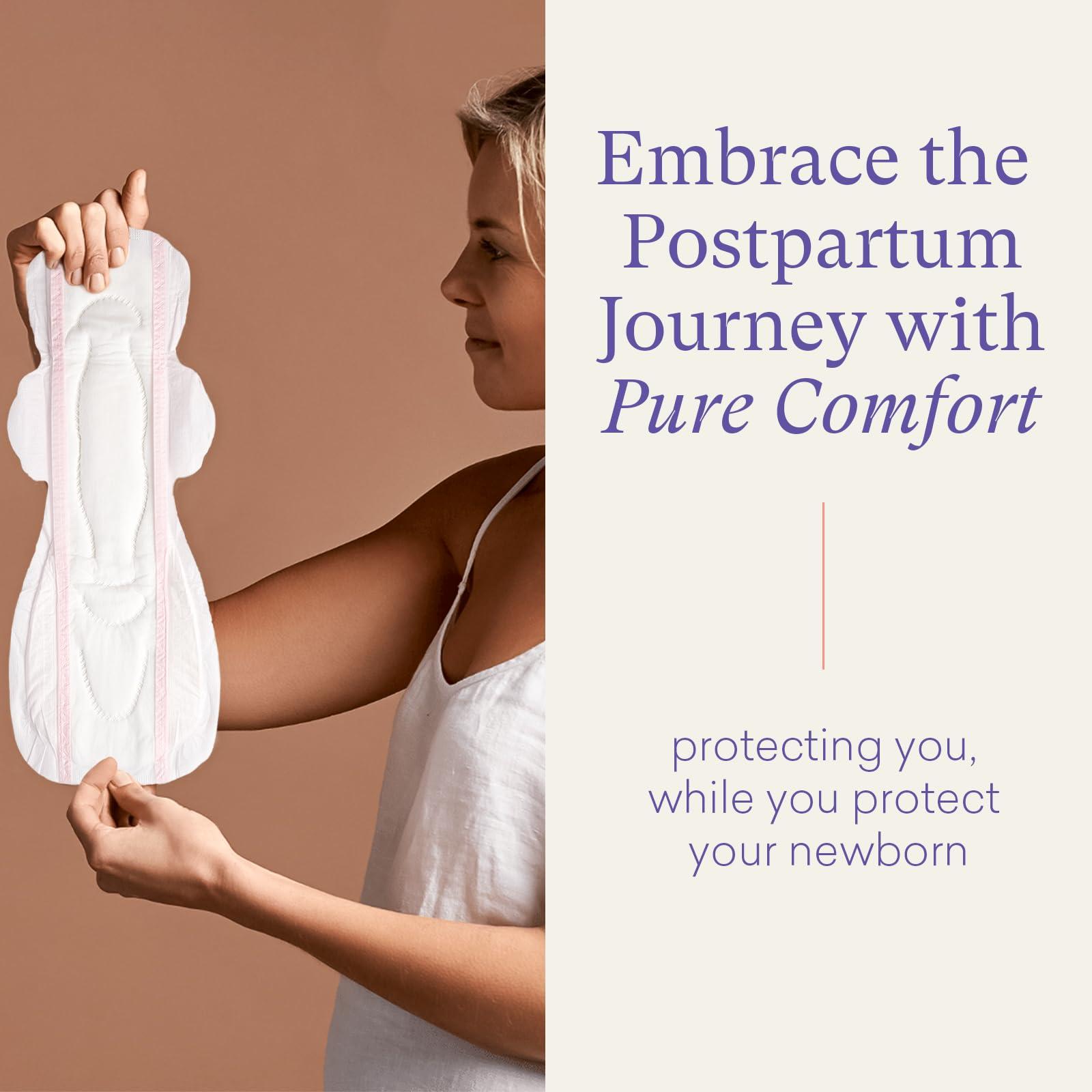 PurComfy PurComfy Premium Postpartum Pads with Wings Extra Long Maternity Pads Large Maximum Absorbency Post-partum Incontinence Pads Ultra Soft Heavy Flow Secure Leak Protection After Birth Pads, 24 Count