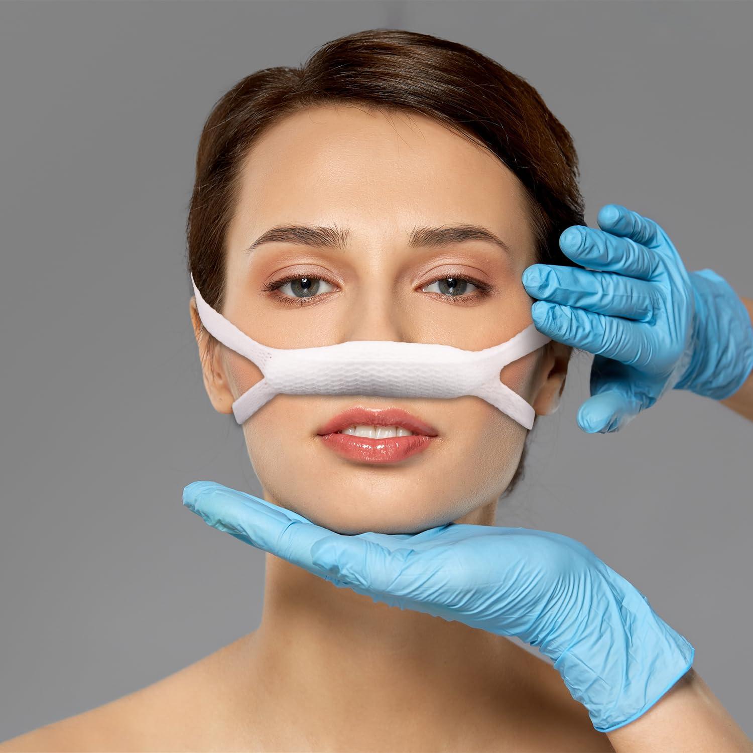 NQEUEPN 8pcs Elastic Nose Bandage, High Absorption External Nasal Sling Bandaid Dressing Holder Post Surgery with Loops Nose Bleed Stopper Breathable Bandage Strip After Nose Job (White)