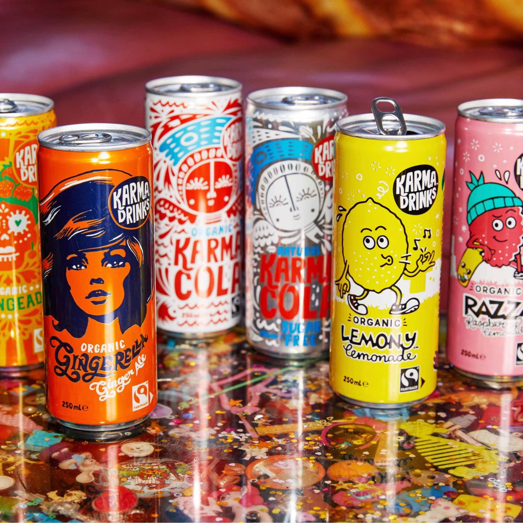 KARMA DRINKS Karma Drinks Can Variety Pack, Mixed Case of Delicious Soft Drinks, Carbonated Fizzy, Fairtrade, Organic, Vegan, No GMO (12 x 250ml)