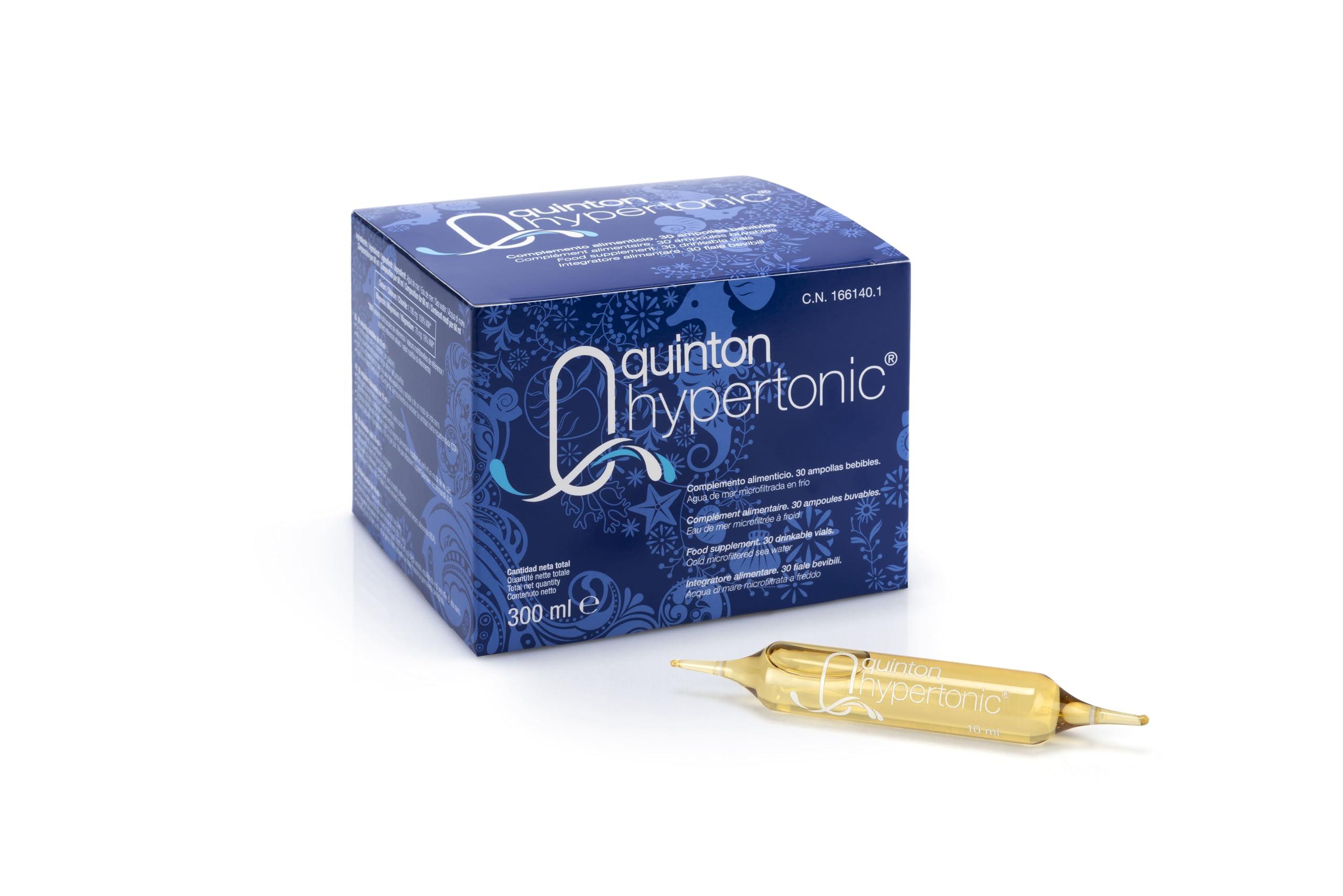 Quinton Eau de Quinton - Quinton Hypertonic, 100% Natural Hypertonic Seawater, With Magnesium and Micronutrients, 30 Drinkable Ampoules of 10 ml