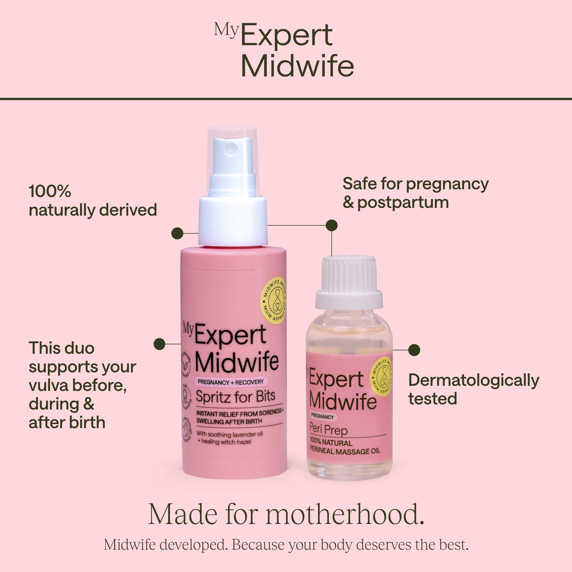 My Expert Midwife My Expert Midwife Just For Bits - Birth Prep & Recovery Duo with Spritz for Bits Postnatal Relief Perineal Spray and Peri Prep Your Bits Perineal Massage Oil (Pack of 2)