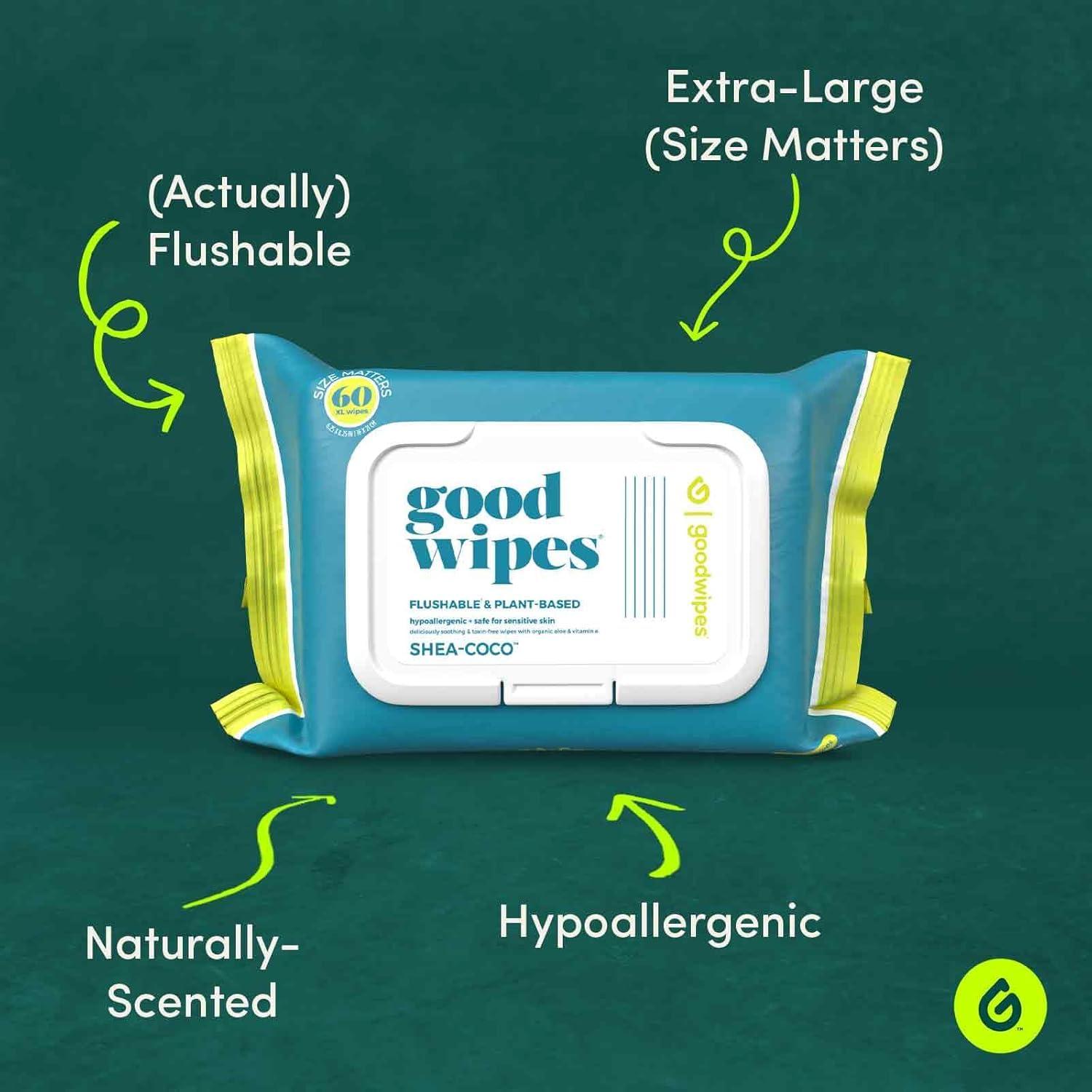 goodwipes Goodwipes Flushable & Biodegradable Wipes with Botanicals, Dispenser for At-Home Use Safe, Shea-Coco with Aloe, Septic and Sewer Safe (4 Variety Scent Pack)