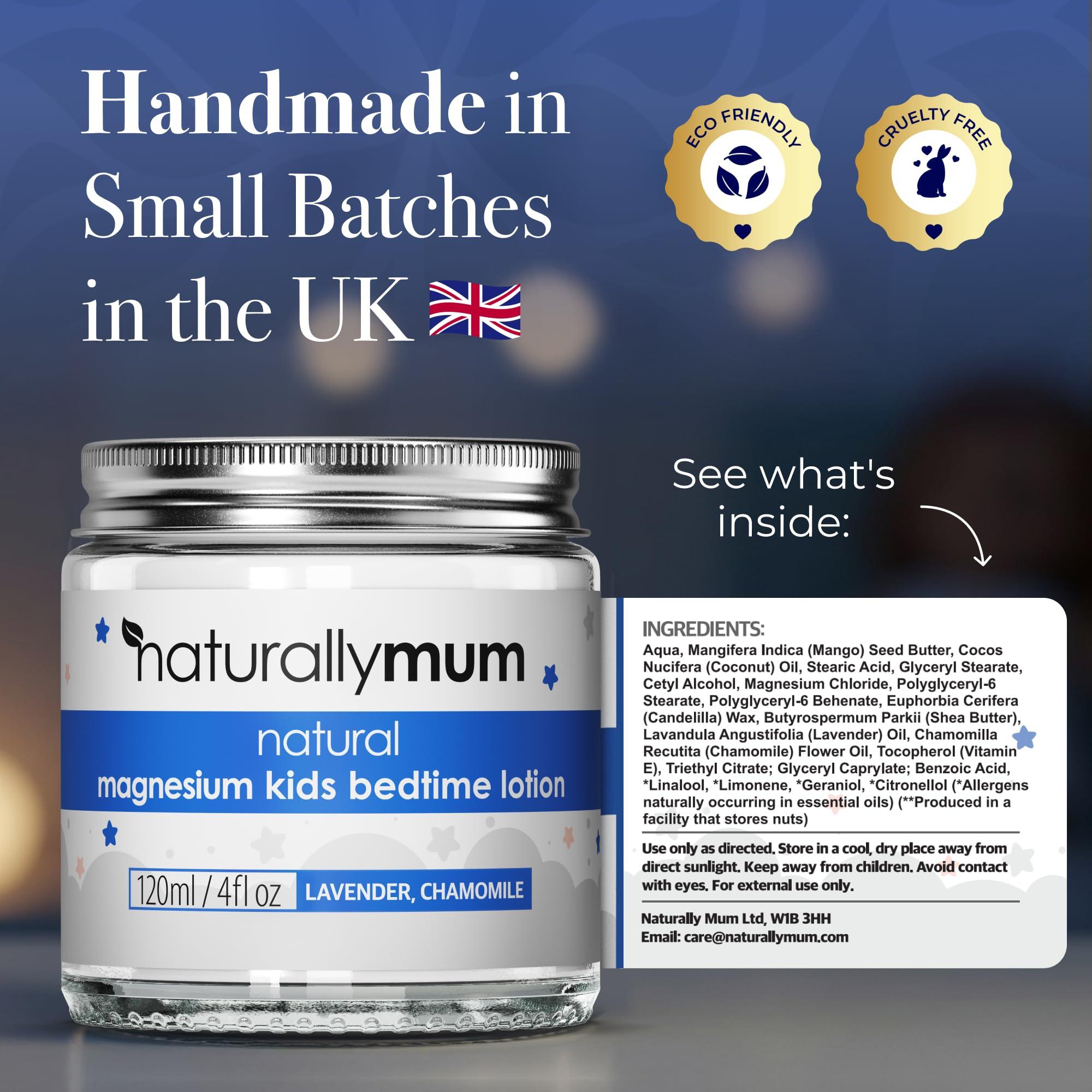 NaturallyMum Kids Magnesium Bedtime Lotion for Better Sleep | All-Natural Sleeping Aid for Children | Alternative to Melatonin | Lavender & Chamomile Essential Oil | 120ml