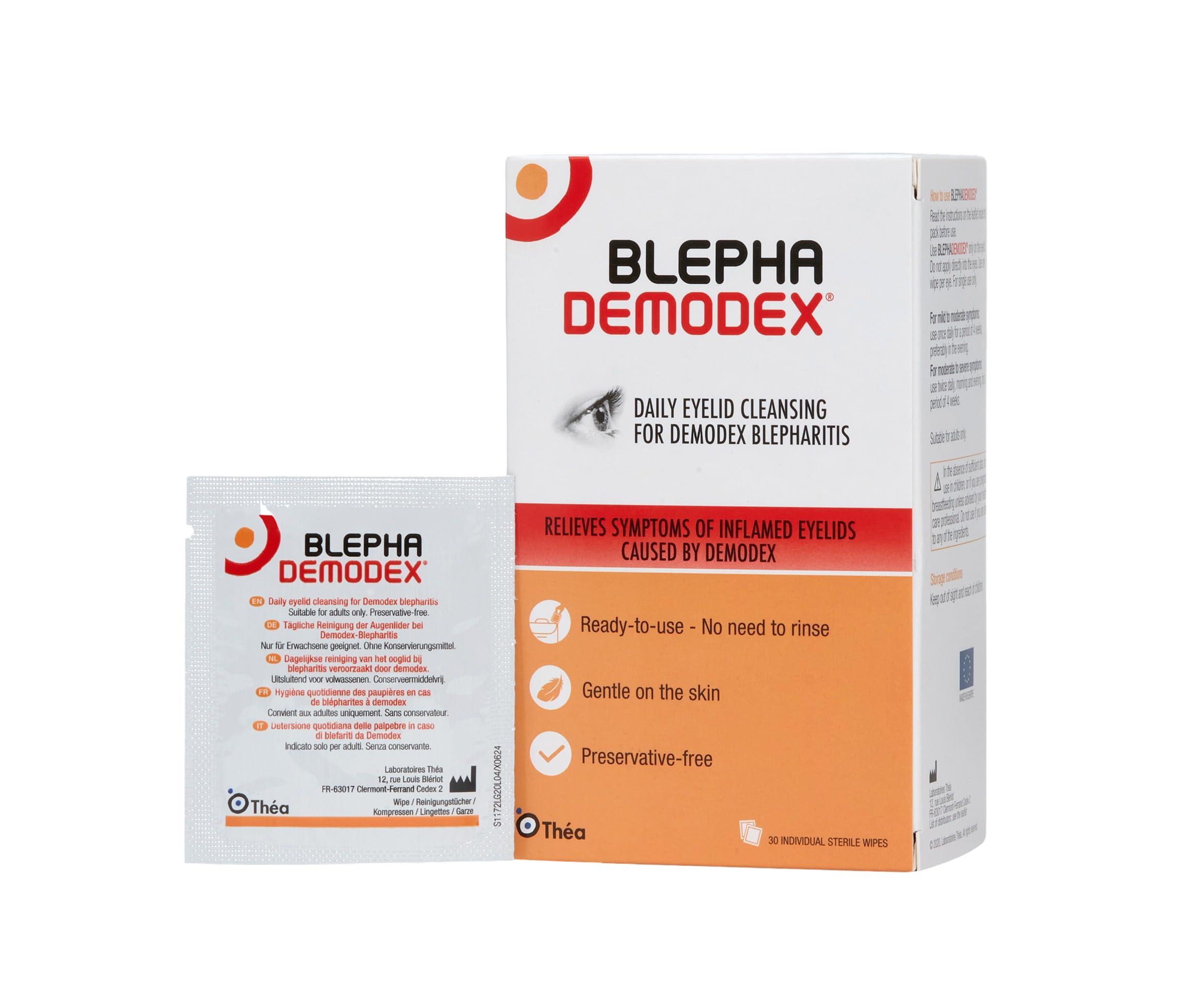 BLEPHADEMODEX Blephademodex Preservative Free Daily Eyelid Wipes | For Symptoms of Inflamed Demodex Blepharitis | Clinically Proven and Gentle on Skin | Pack of 30 Sterile Wipes