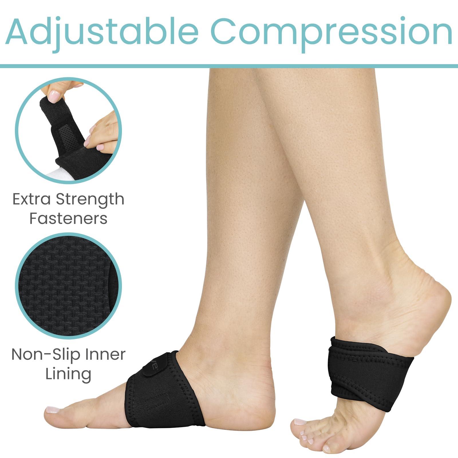 Vive Vive Arch Support Brace (Pair) - Plantar Fasciitis Gel Strap for Men, Woman - Orthotic Compression Support Wrap Aids Foot Pain, High Arches, Flat Feet, Heel Fatigue (Black)