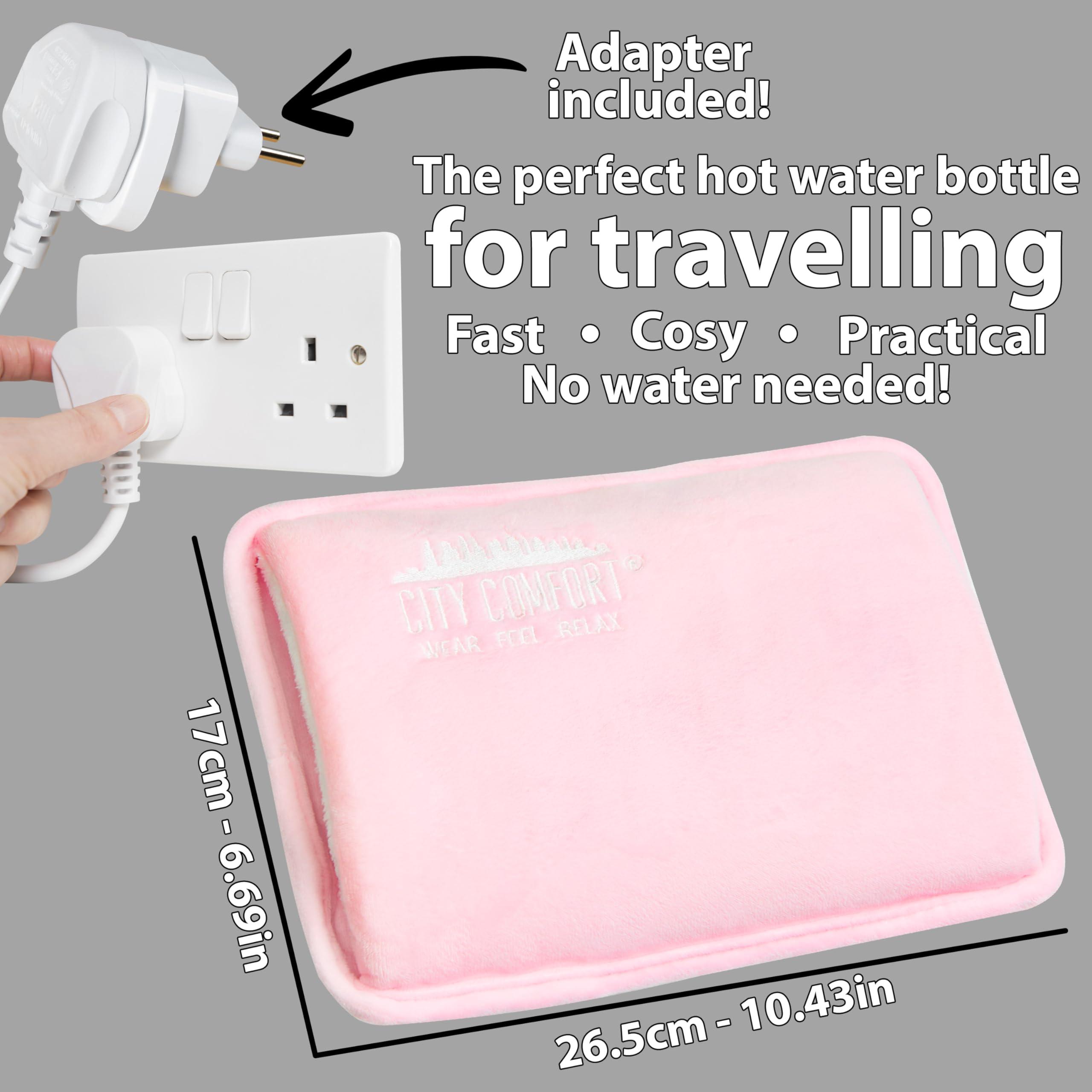 CityComfort Rechargeable Electric Hot Water Bottle Heat Pad 6 Hour Warmth Temperature Control Detachable Lead Cosy Bed Warmer Hand Warmer Pouch Gifts (Pink)