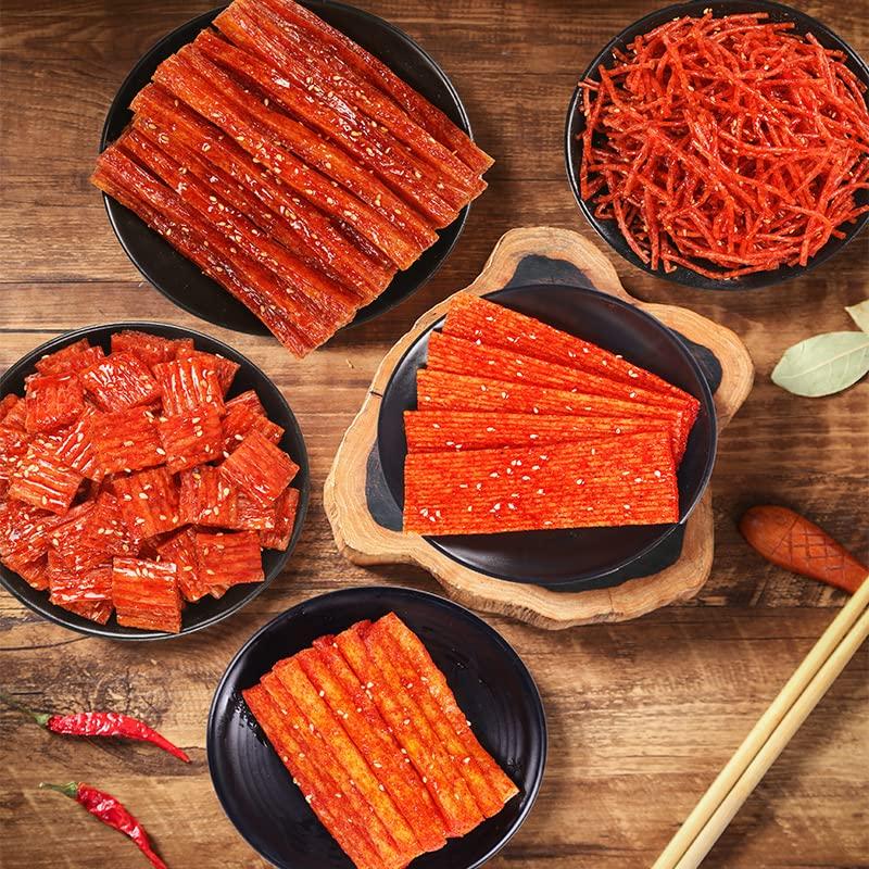 wasailuo Spicy Strips Chinese Snack, Spicy Noodle Latiao Snacks 115g/bag, Instant Snacks, Traditional Gluten Lataio Spicy Strips, Spicy Sticks, Handmade Spicy Noodles (Spicy Silk,3 Bag)
