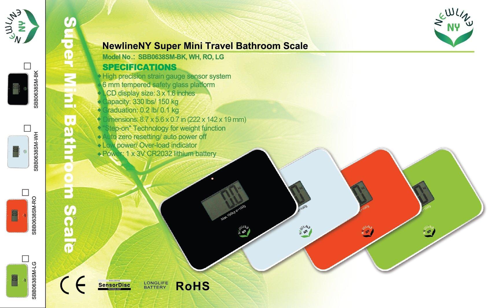 Newline NY NewlineNY Lightest Step On Super Mini Travel Bathroom Scale, SBB0638SM-GN Green