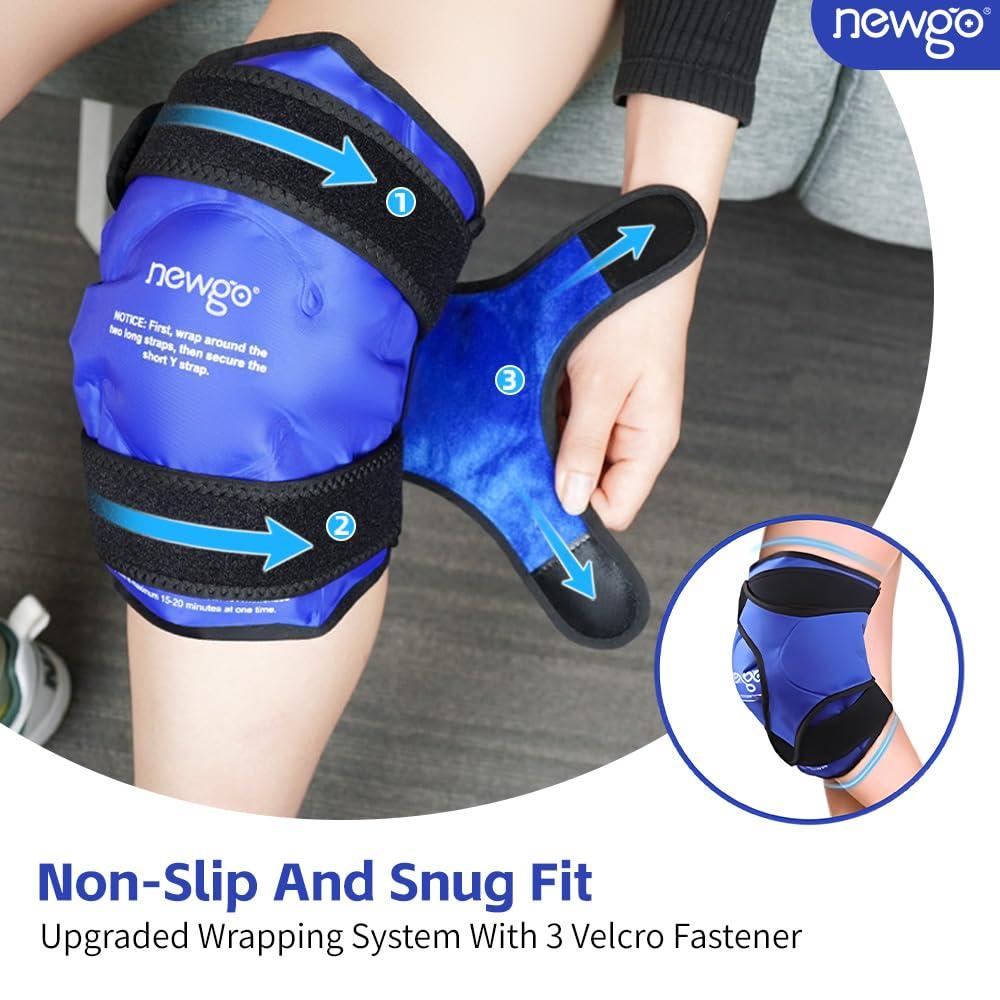 NEWGO NEWGO Ice Pack for Knee Replacement Surgery, Reusable Gel Cold Pack Knee Ice Pack Wrap Around Entire Knee for Knee Injuries, Knee Ice Wrap for Pain Relief, Swelling, Bruises (Blue)