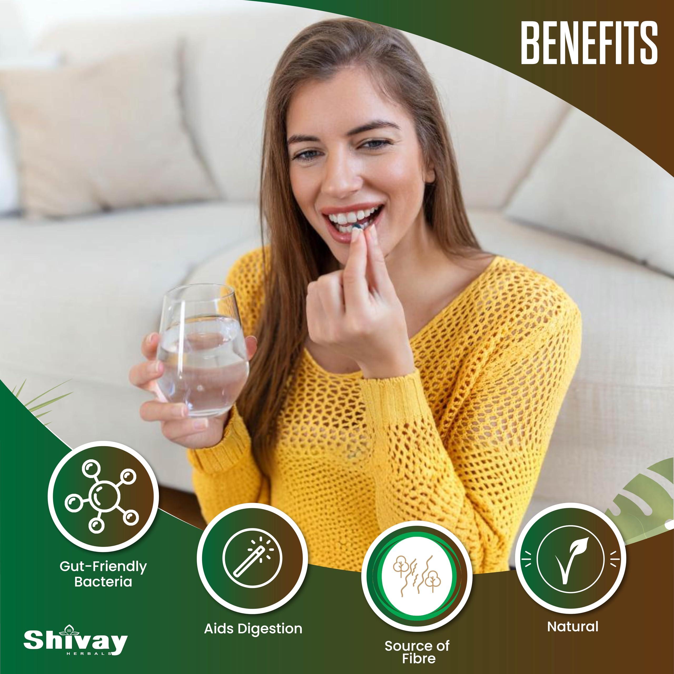 Shivay Herbals Psyllium Husk 2000mg + 200 Mcfu Lactobacillus Acidophilus Per Serving | Probiotics & Natural Soluble Fiber Supplement | 120 Vegan Capsules - 2 Month Supply | Made in The UK by Shivay Herbals