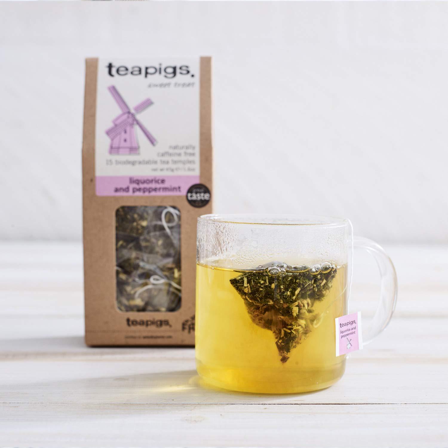 Tea Pigs Teapigs Liquorice and Peppermint Tea Made With Whole Flowers (1 Pack of 50 Tea Bags) & Peppermint Herbal Tea Bags Made With Whole Leaves (1 Pack of 50 Teabags)