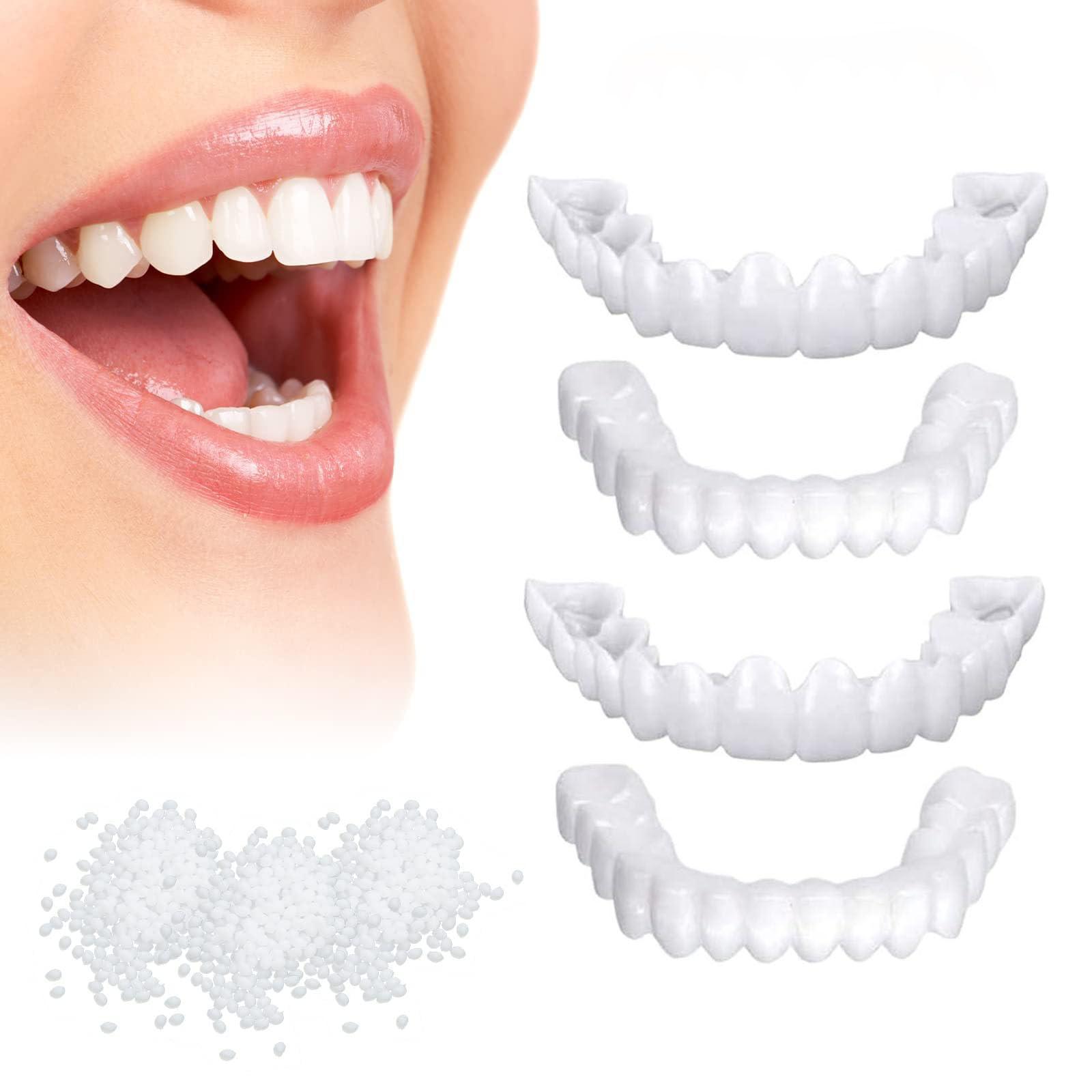 Flipped Warmth Flipped Warmth 2 Pair Instant Veneers Teeth Dentures Fake Teeth, Cosmetic Tooth Covering Snap Smile Teeth, Clip on Veneers Top and Bottom False Teeth for Men and Women