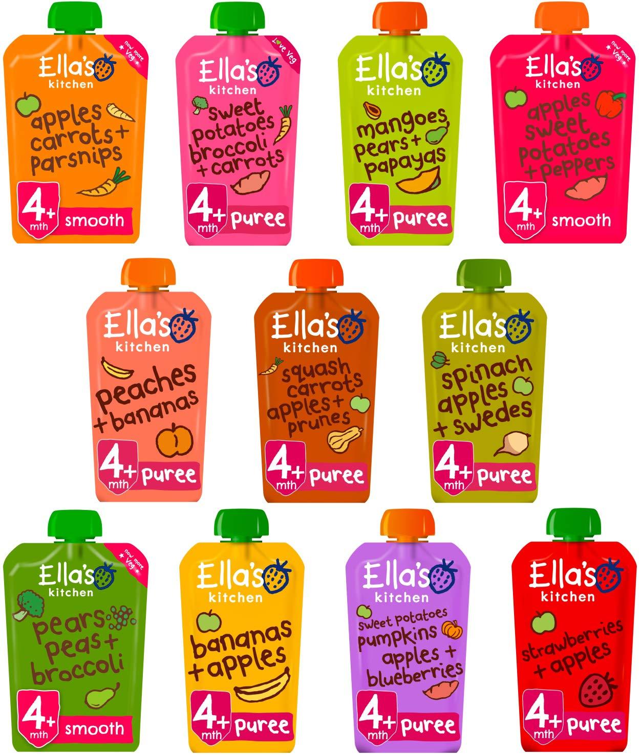 Ella's Kitchen Ella's Kitchen Organic Stage 1 Mixed Variety Pack, Weaning 4+ Months Baby Food - Pack of 11 x 120g Pouches