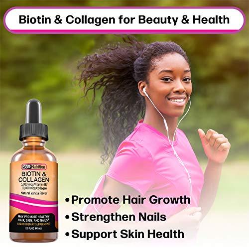 SBR Nutrition SBR Nutrition Biotin and Collagen Liquid Drops Daily Food Supplement, Vitamins for Hair Growth and Thickening, Skin Health and Nail Strength, 2 oz (60mL)
