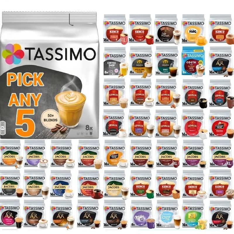 Stormbrew Tassimo Coffee, Tea, Chocolate Pods. Pick Any 5 Packs from 50+ Blends Including Kenco, Costa, Jacobs, Hot Chocolate, Chai latte, Baileys, Cadbury, Milka, Cafe Hag and More.