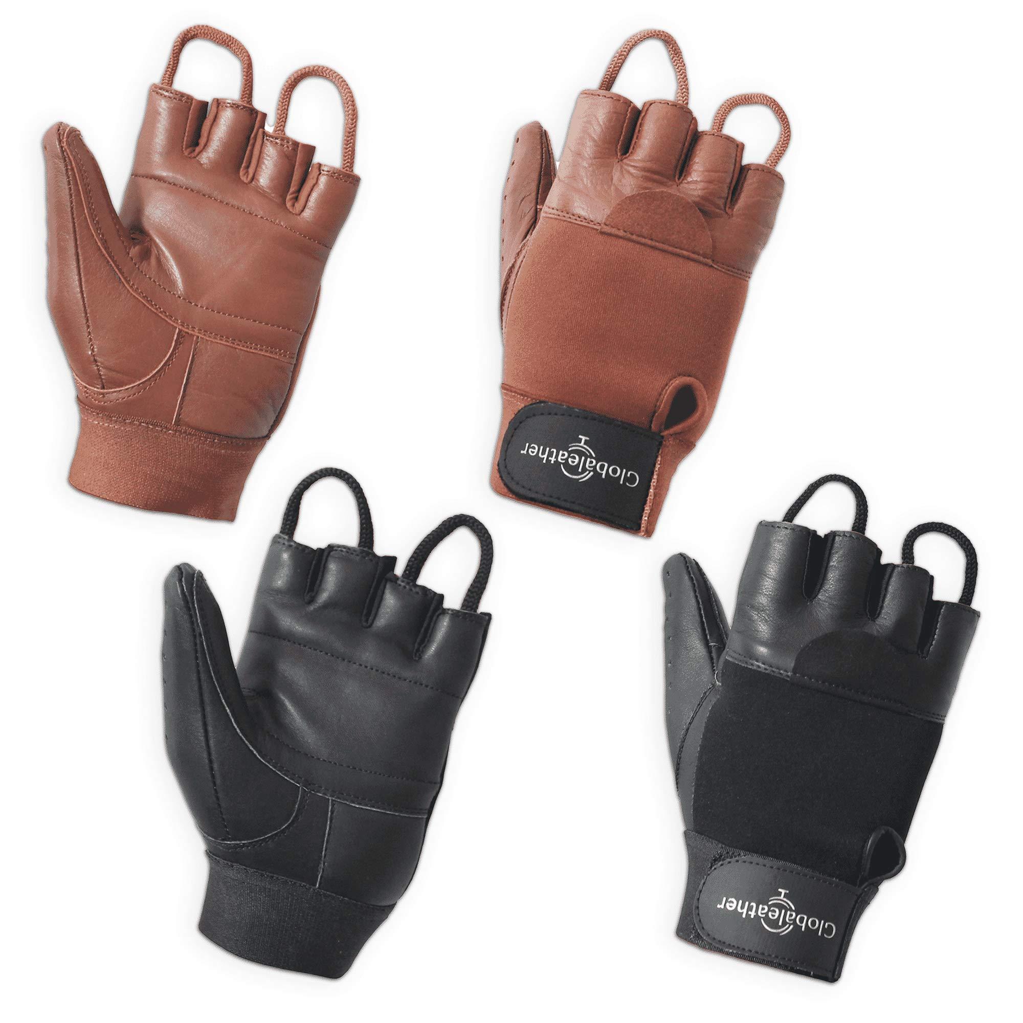 Globaleather Globaleather Classic Fingerless Wheelchair Gloves - Black (Small) - Hardwearing, Padded Breathable Leather for Great Grip, Protection, Comfort & Durability