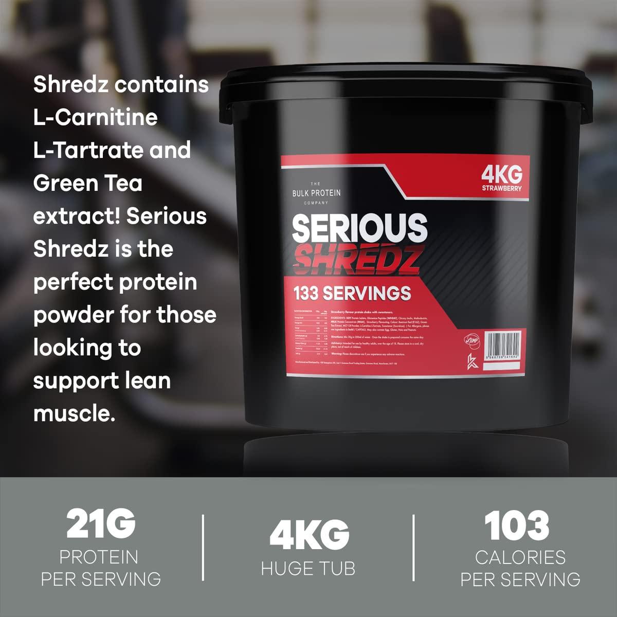 The Bulk Protein Company Serious Shredz 4kg Diet Whey Protein Powder Contains L-Carnitine L-Tartrate and Green Tea extract Supports Lean Muscle Growth, 133 Servings The Bulk Protein Company (Strawberry)