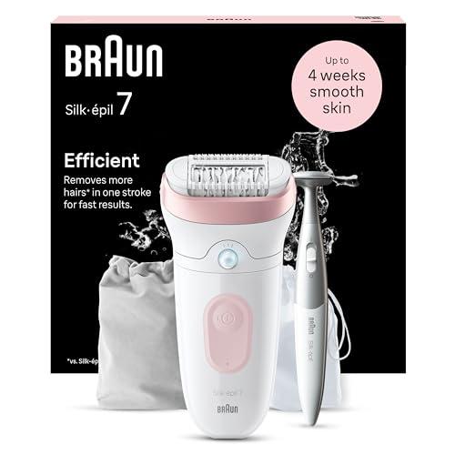 Braun Braun Silk-pil 7 Epilator with Wide Head for Easy Hair Removal, Braun Epilator for Women, Wet & Dry, Lasting Smooth Skin, Bikini Trimmer Women, 7-210, White/Flamingo