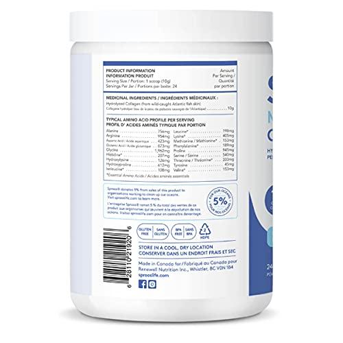 SPROOS SPROOS - Marine Collagen - Beverage Powder - Hydrolised Collagen Peptides - Healthy Hair, Skin & Nails - Unflavoured (No Fishy Taste) - 24-Day Supply - 240 g